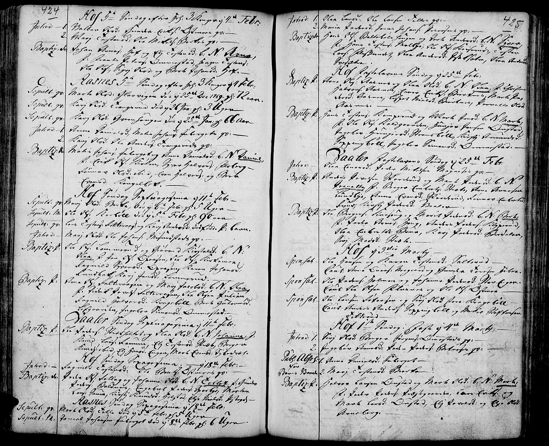 Hof prestekontor, AV/SAH-PREST-038/H/Ha/Haa/L0003: Parish register (official) no. 3, 1750-1789, p. 424-425