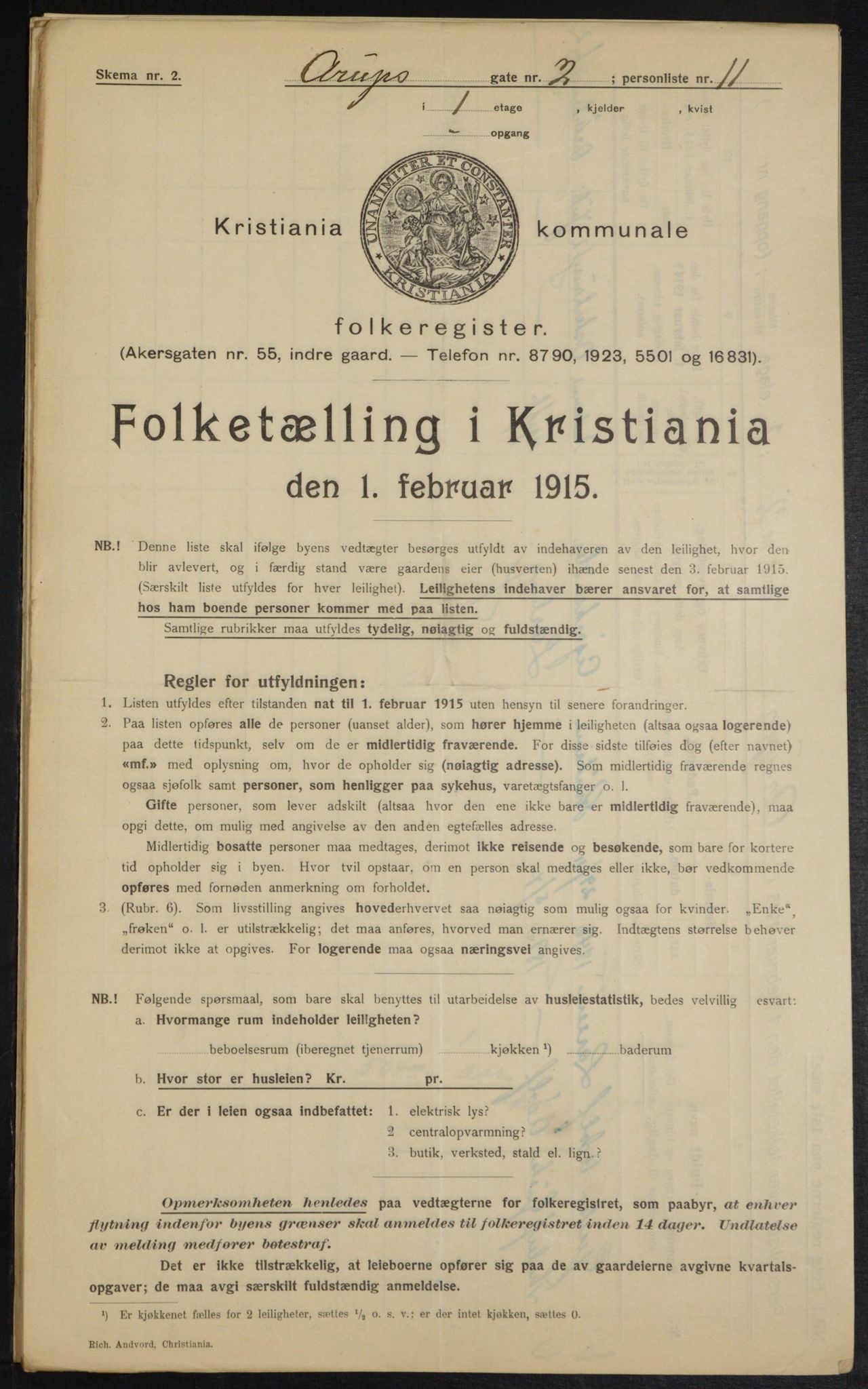 OBA, Municipal Census 1915 for Kristiania, 1915, p. 2222