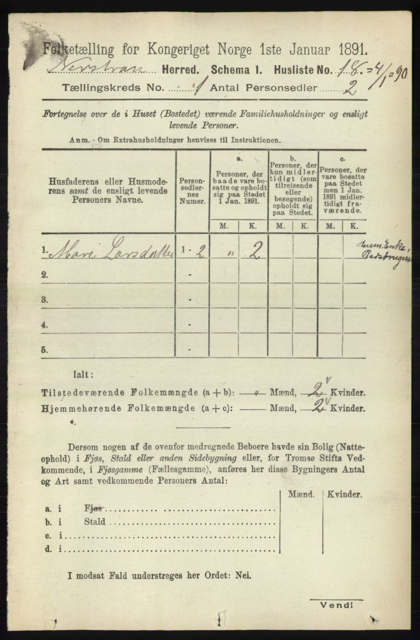 RA, 1891 census for 1139 Nedstrand, 1891, p. 44