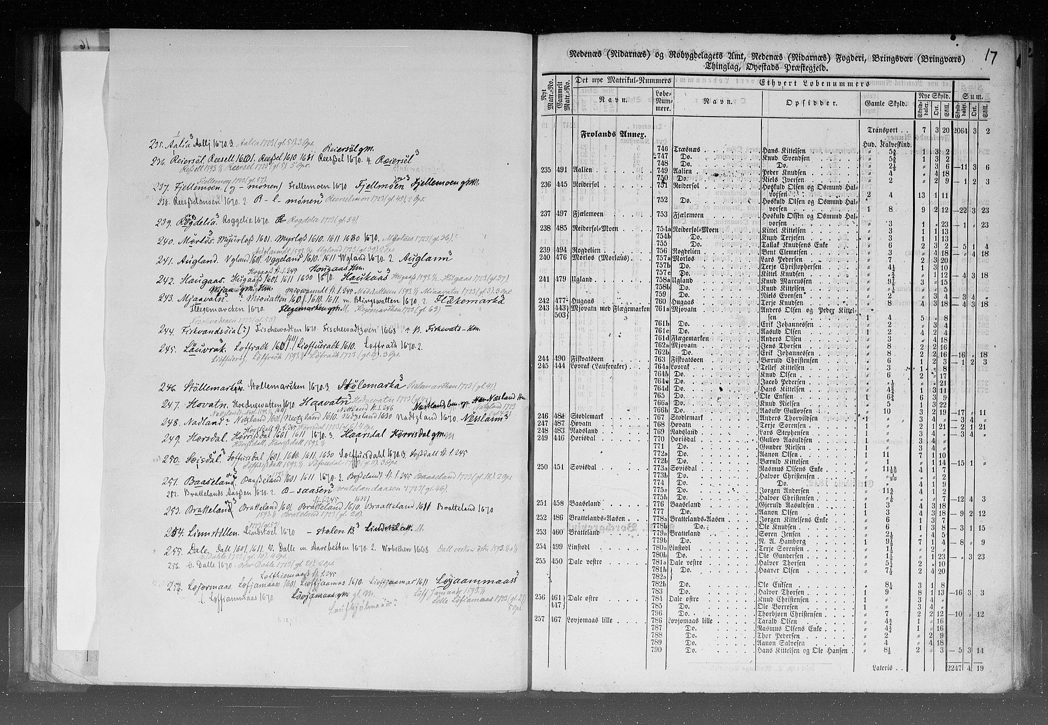 Rygh, AV/RA-PA-0034/F/Fb/L0008: Matrikkelen for 1838 - Nedenes amt (Aust-Agder fylke), 1838, p. 17a