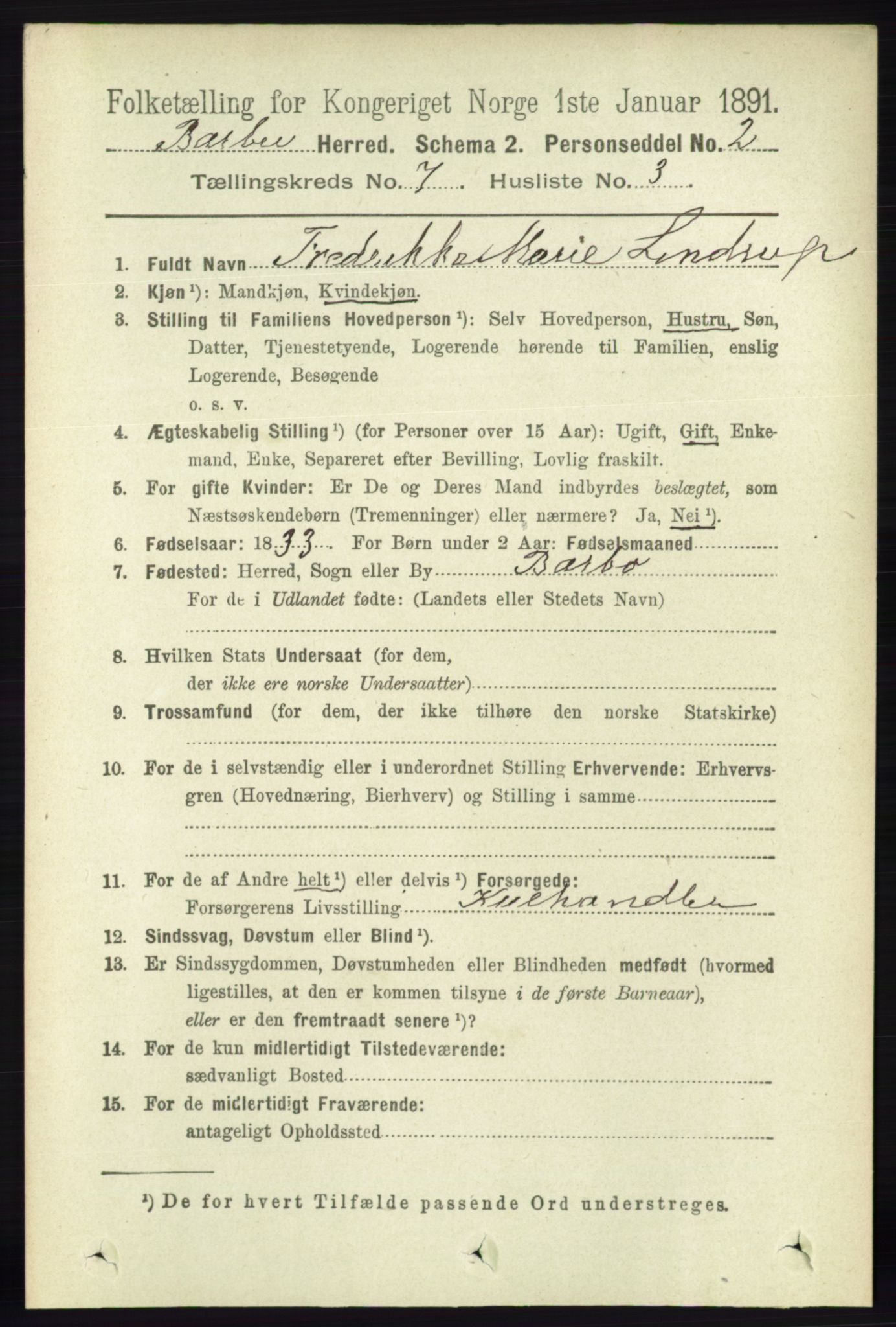 RA, 1891 census for 0990 Barbu, 1891, p. 5065