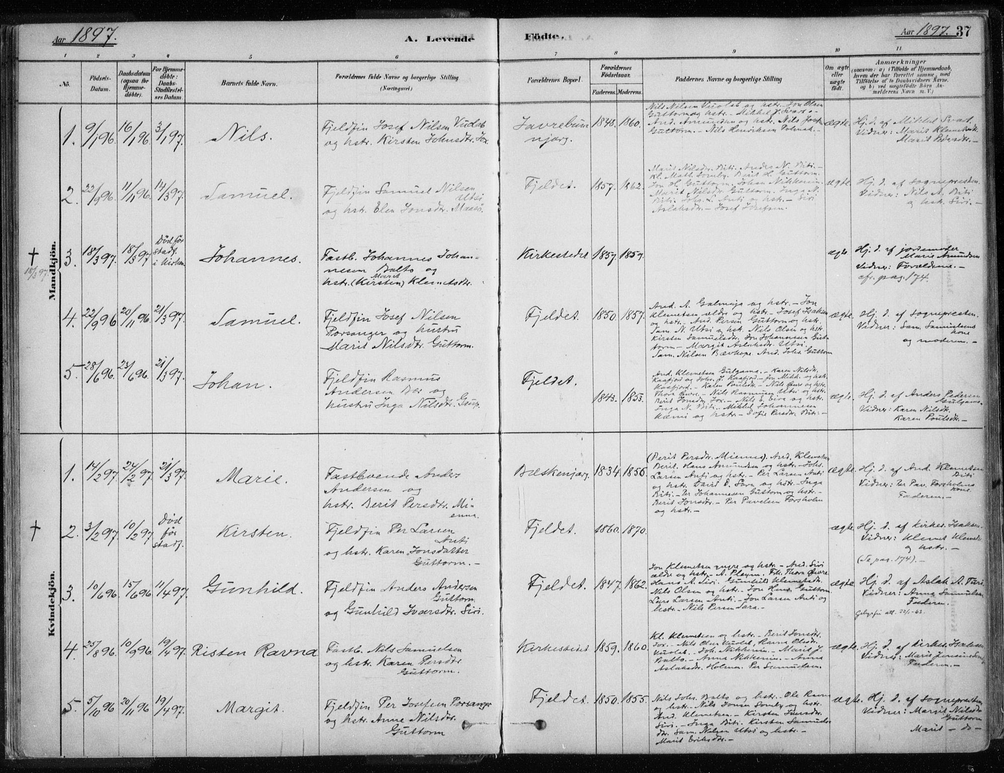 Karasjok sokneprestkontor, AV/SATØ-S-1352/H/Ha/L0002kirke: Parish register (official) no. 2, 1885-1906, p. 37