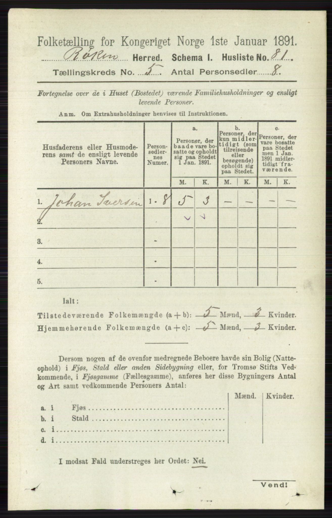 RA, 1891 census for 0627 Røyken, 1891, p. 2845