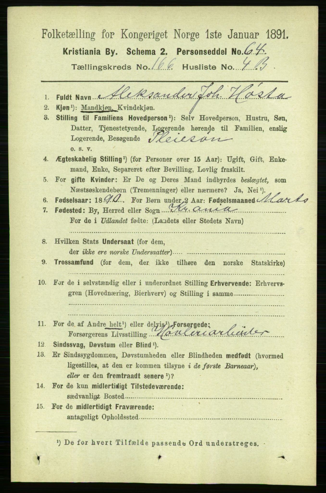 RA, 1891 census for 0301 Kristiania, 1891, p. 96516