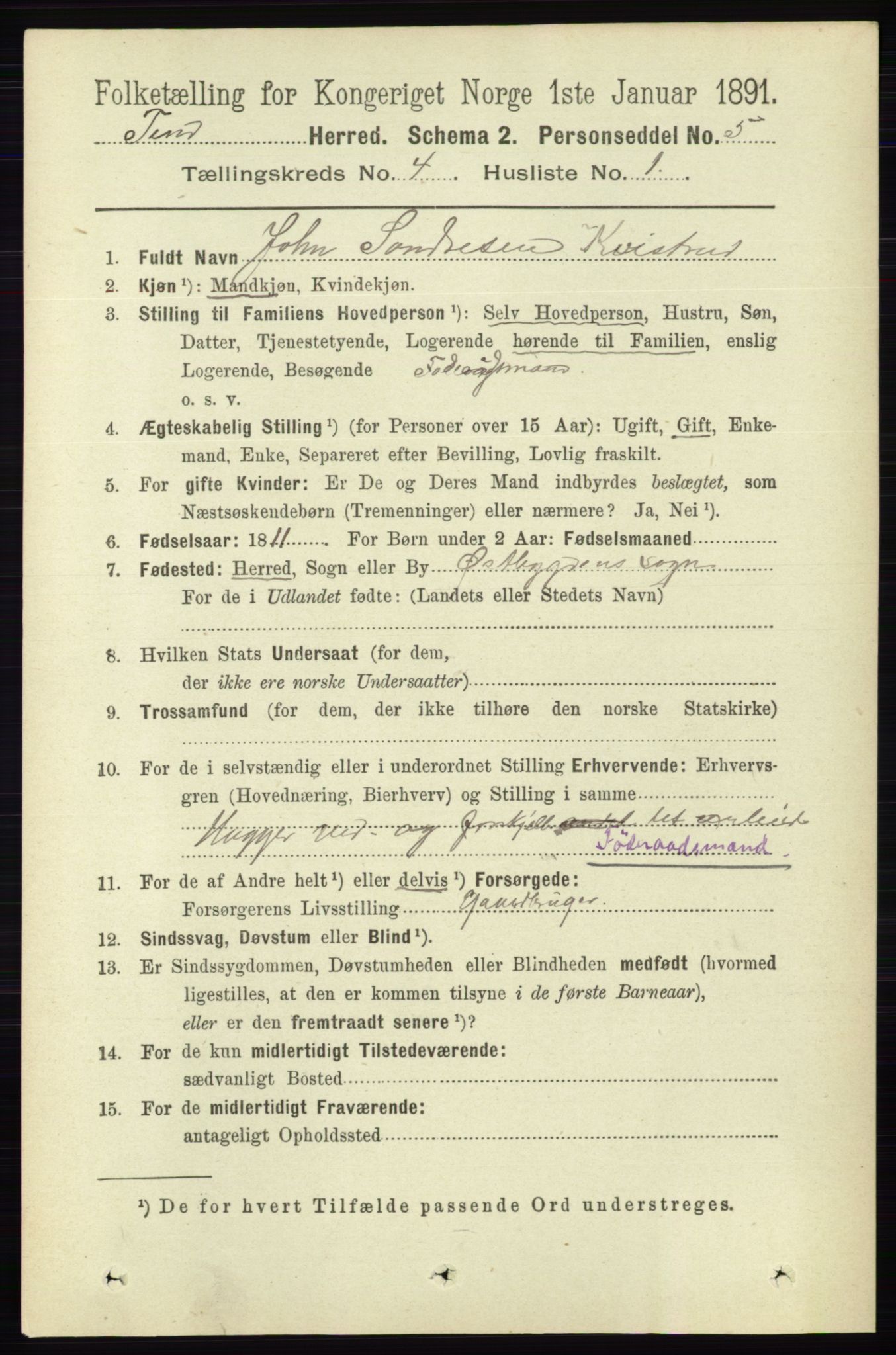 RA, 1891 census for 0826 Tinn, 1891, p. 728