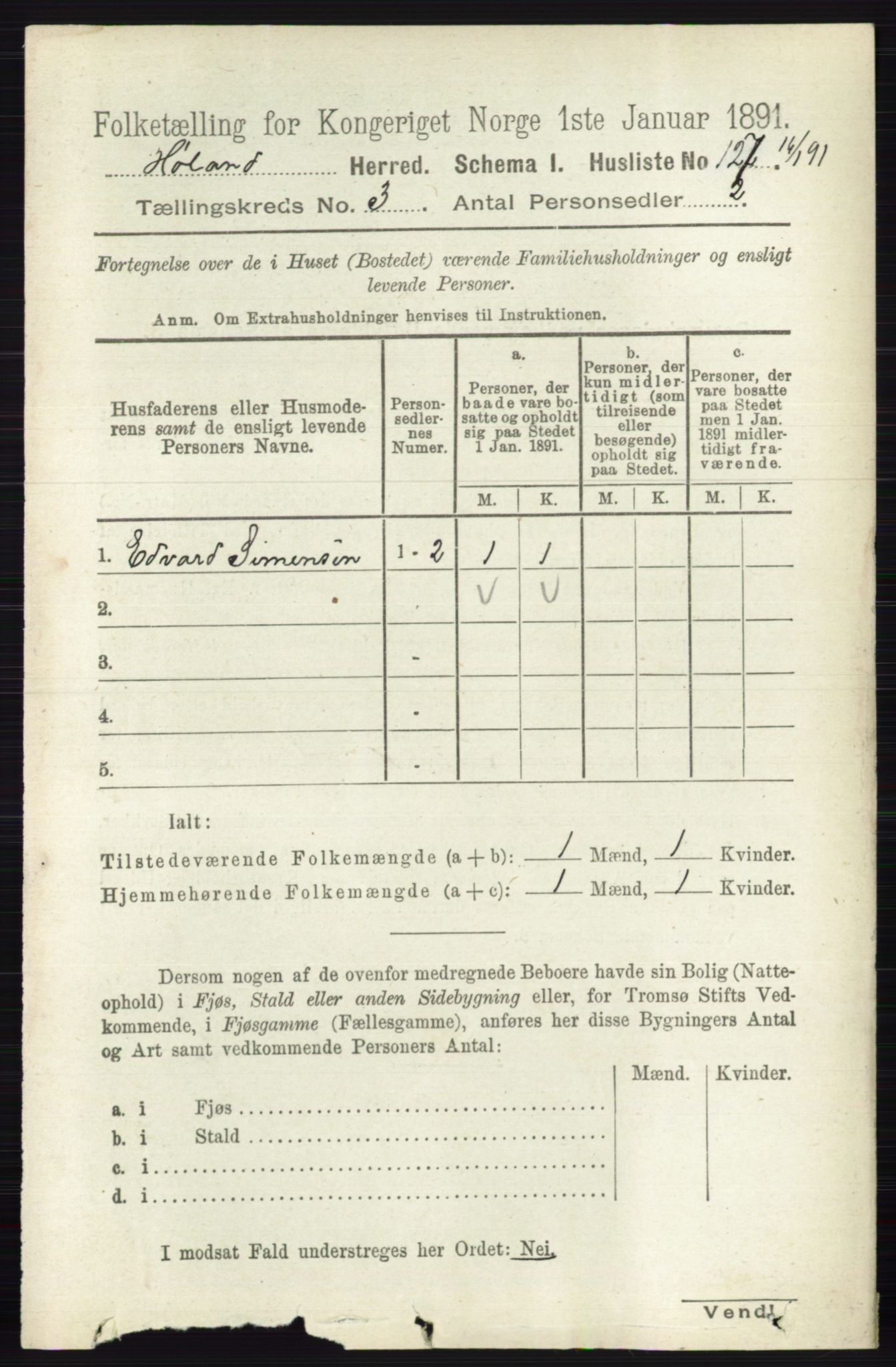 RA, 1891 census for 0221 Høland, 1891, p. 1744