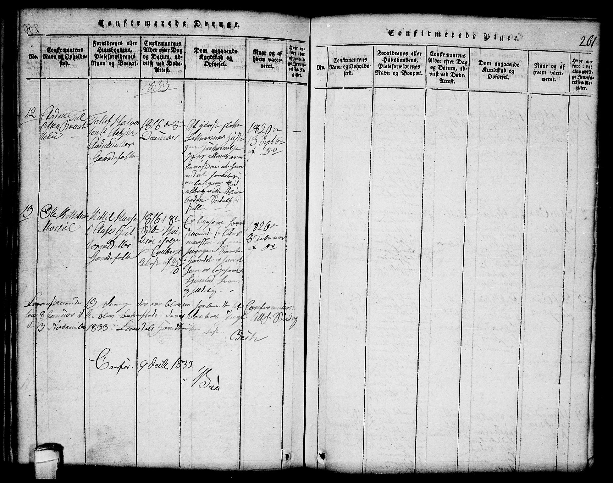 Lårdal kirkebøker, SAKO/A-284/G/Gc/L0001: Parish register (copy) no. III 1, 1815-1854, p. 261