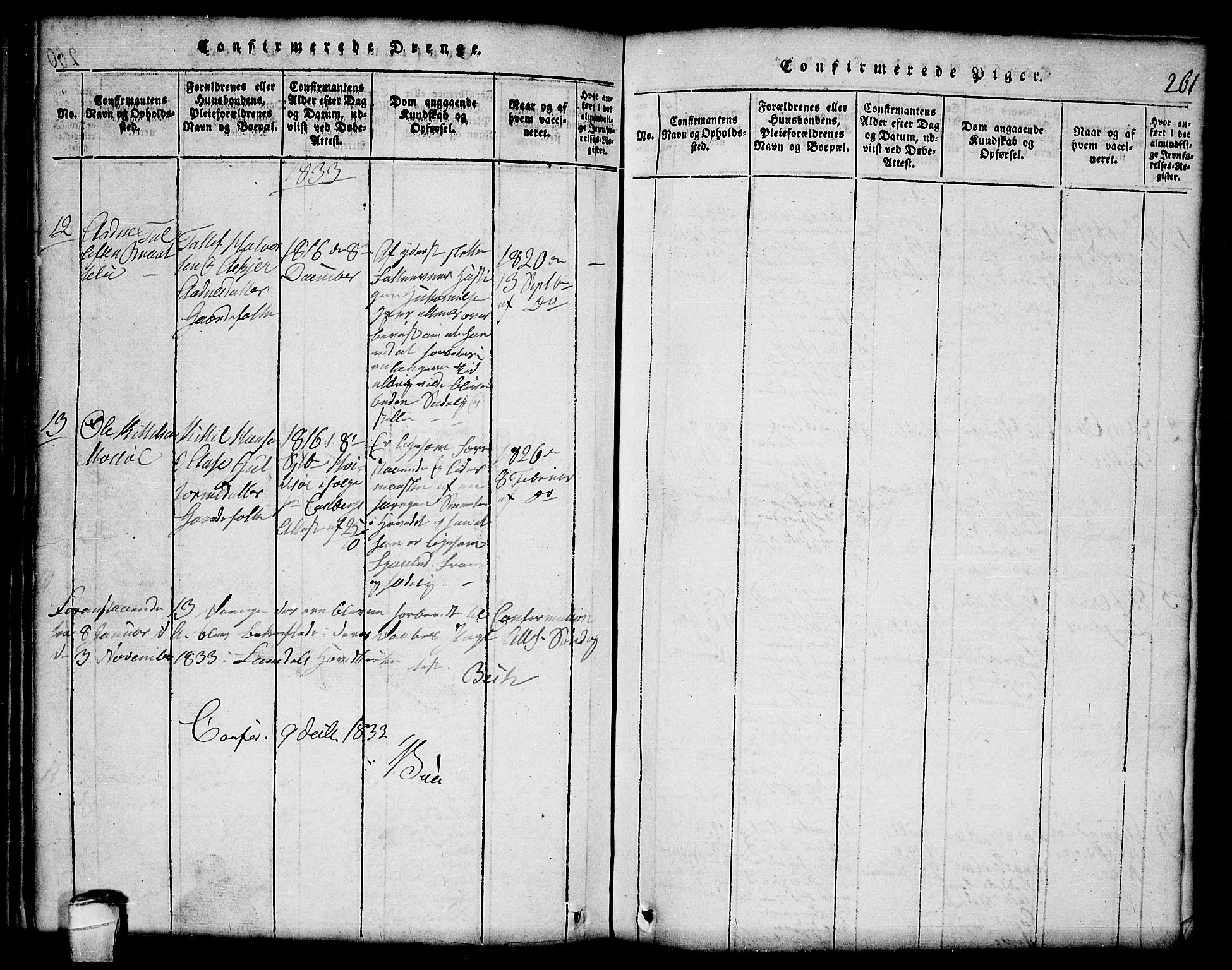 Lårdal kirkebøker, AV/SAKO-A-284/G/Gc/L0001: Parish register (copy) no. III 1, 1815-1854, p. 261