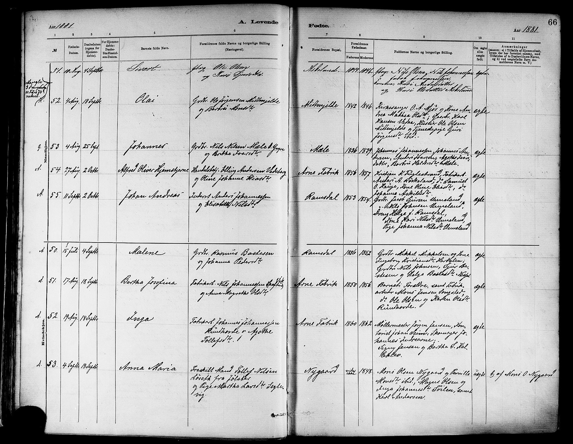 Haus sokneprestembete, AV/SAB-A-75601/H/Haa: Parish register (official) no. A 19I, 1878-1886, p. 66