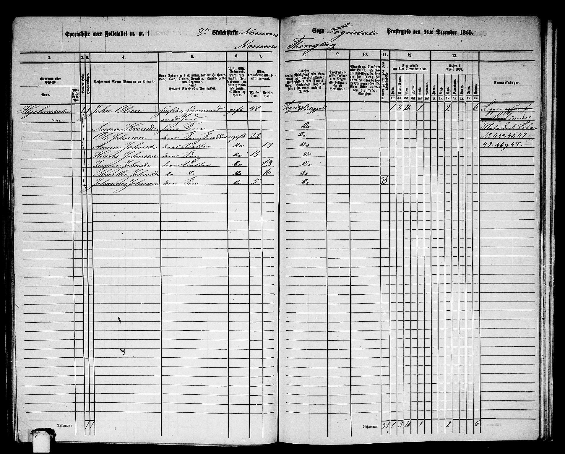 RA, 1865 census for Sogndal, 1865, p. 146