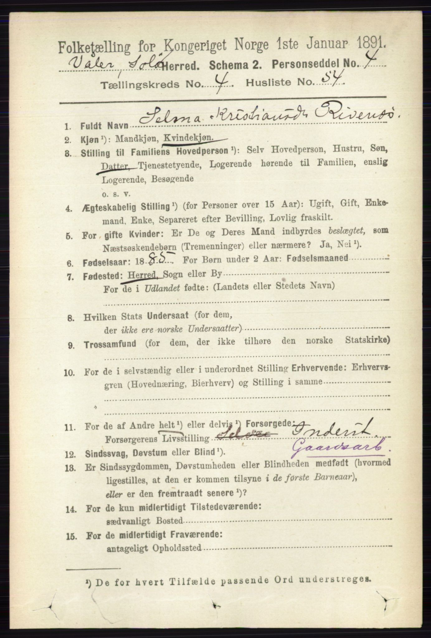 RA, 1891 census for 0426 Våler, 1891, p. 1797