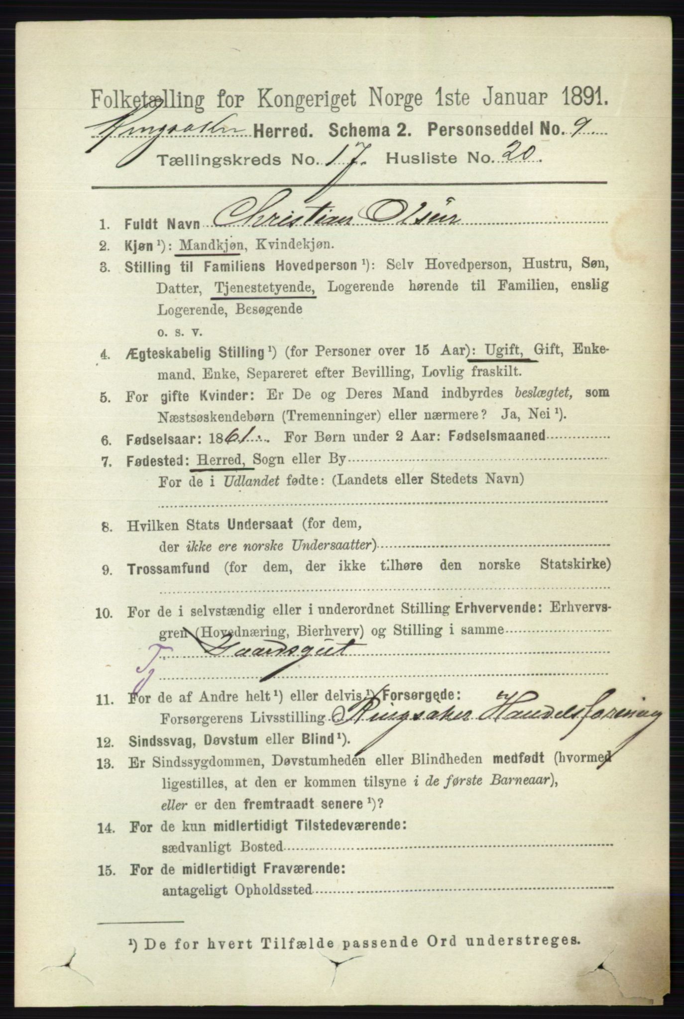 RA, 1891 census for 0412 Ringsaker, 1891, p. 9887