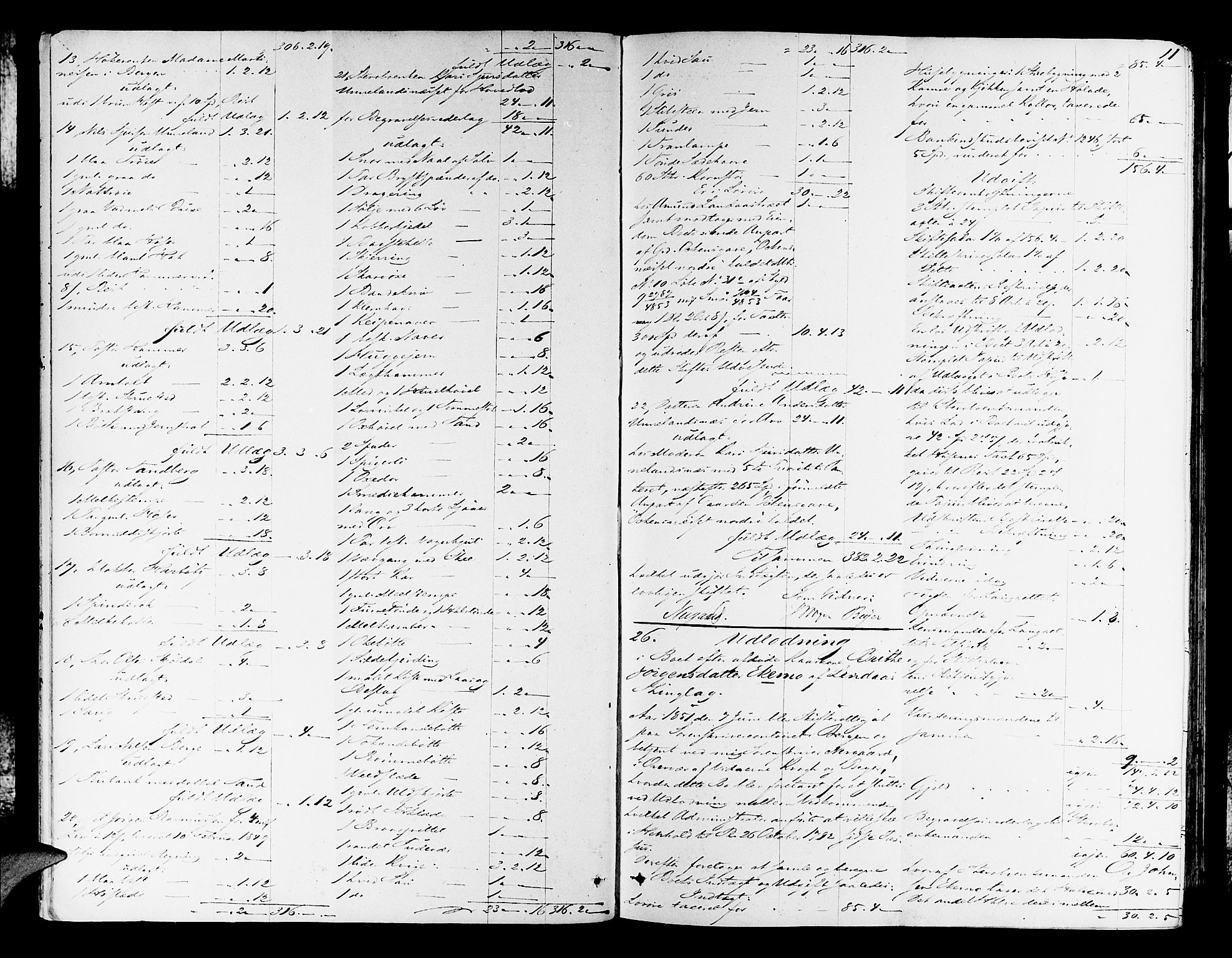 Nordhordland sorenskrivar, SAB/A-2901/1/H/Hd/Hda/L0005: Skifteutlodningsprotokollar, 1851-1857, p. 10b-11a