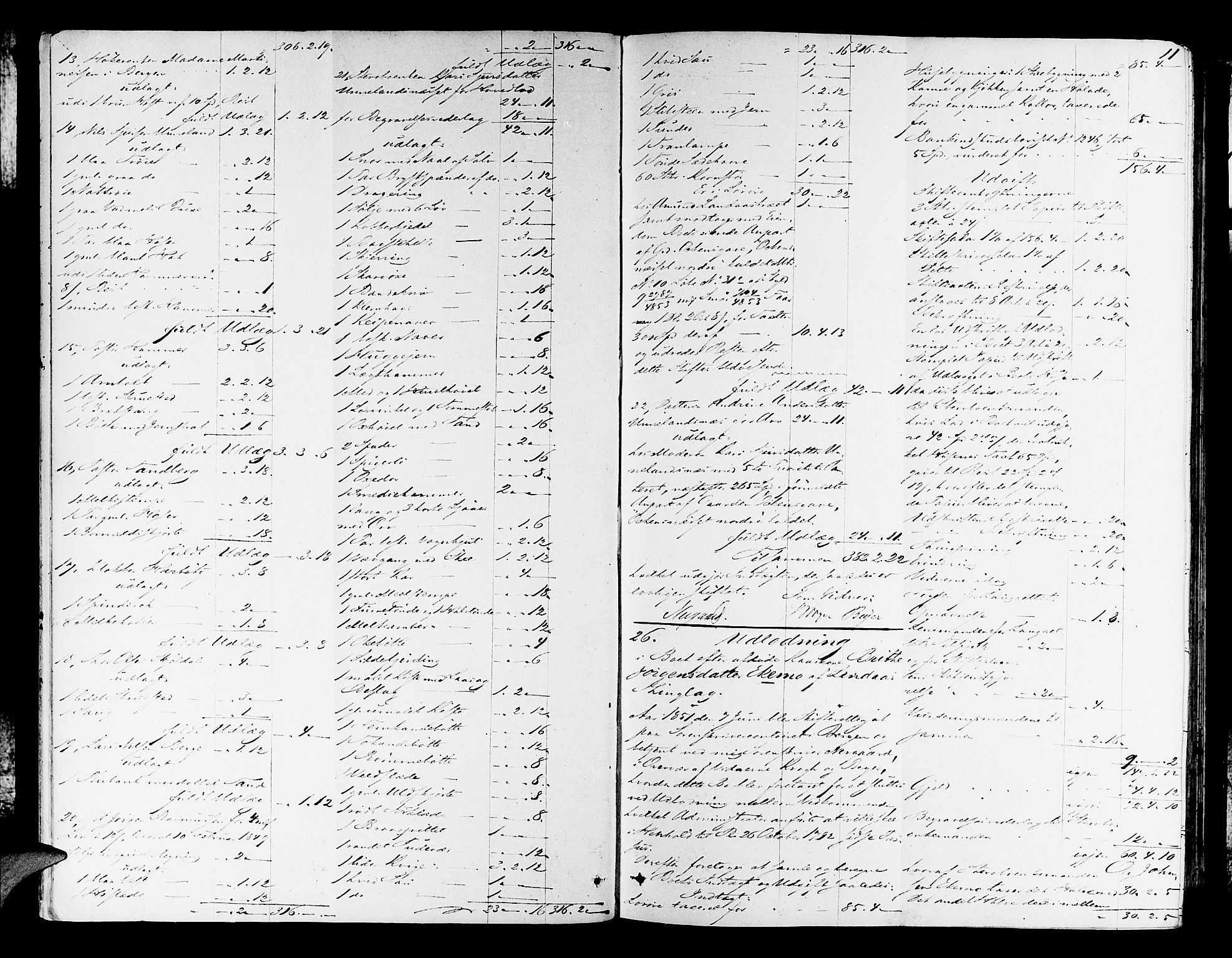 Nordhordland sorenskrivar, AV/SAB-A-2901/1/H/Hd/Hda/L0005: Skifteutlodningsprotokollar, 1851-1857, p. 10b-11a