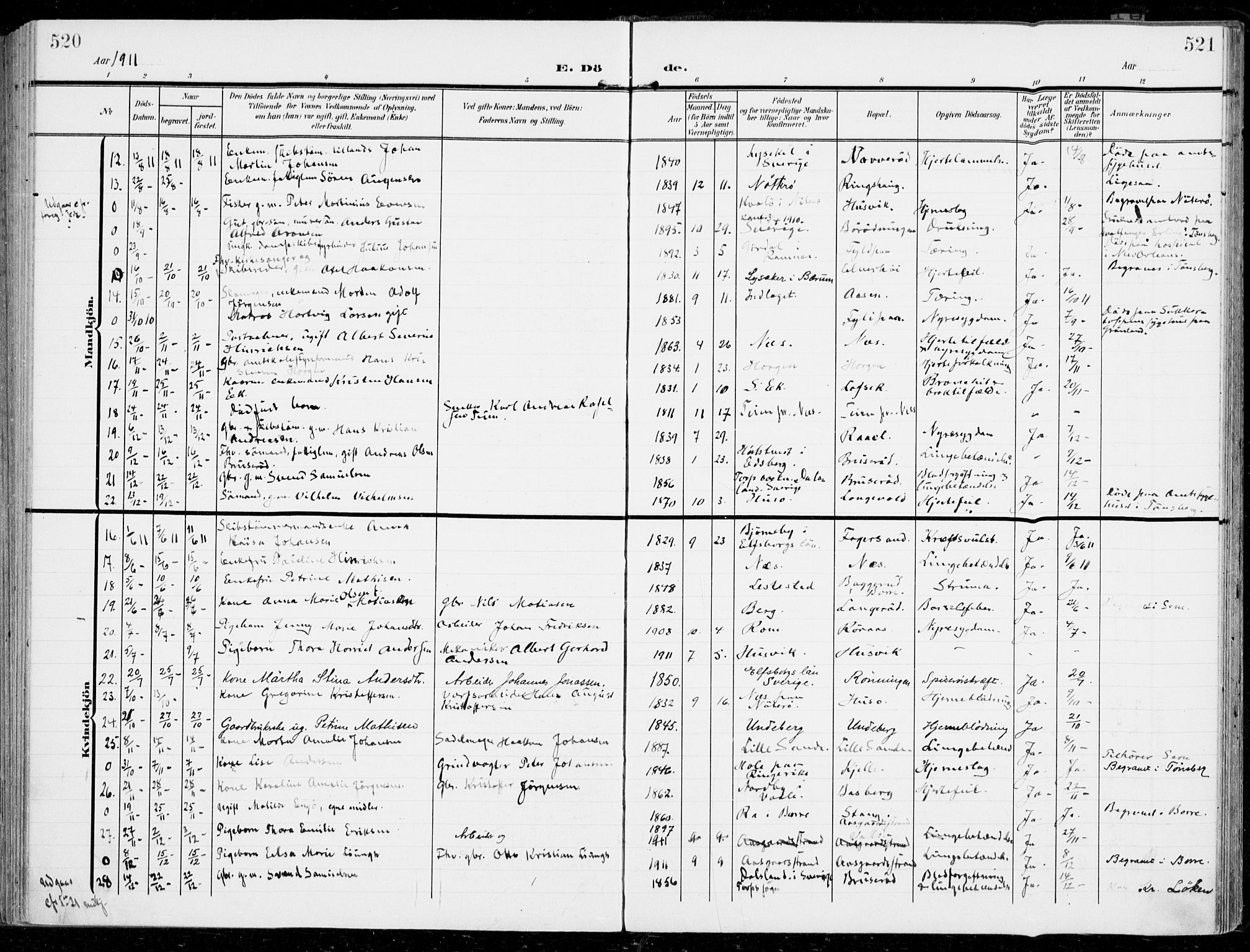 Sem kirkebøker, SAKO/A-5/F/Fb/L0006: Parish register (official) no. II 6, 1905-1918, p. 520-521