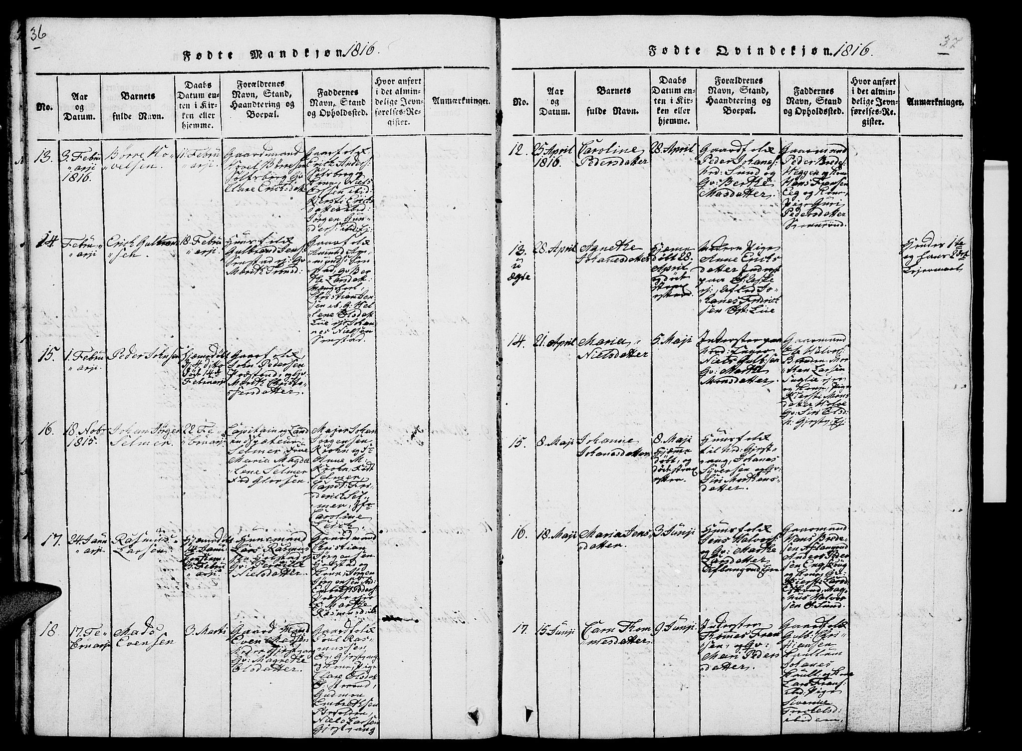 Nes prestekontor, Hedmark, AV/SAH-PREST-020/L/La/L0003: Parish register (copy) no. 3, 1814-1831, p. 36-37