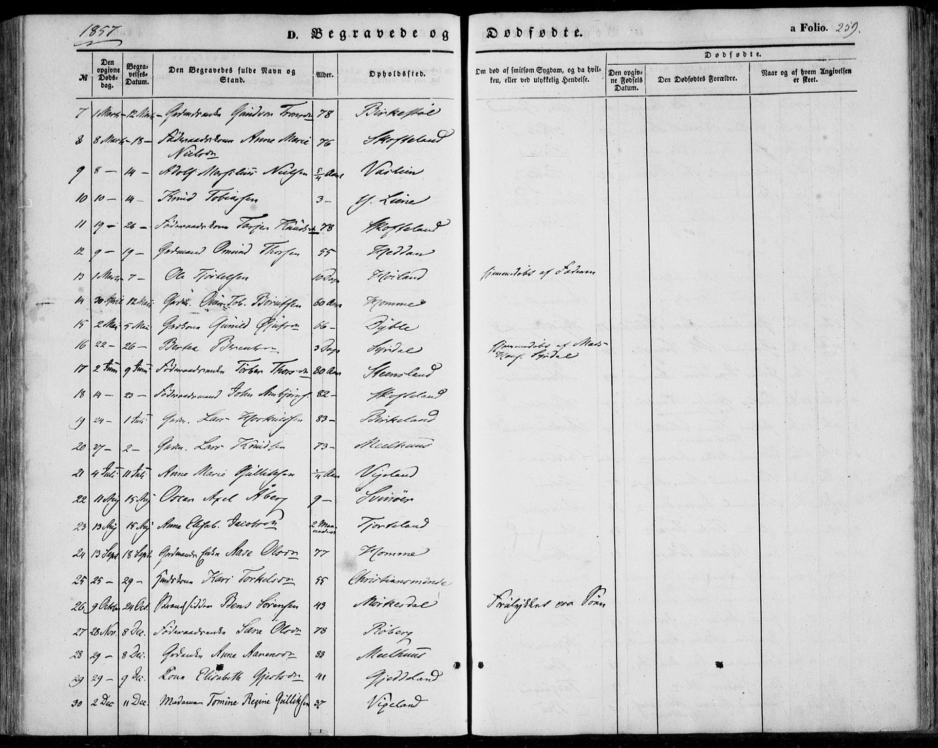 Sør-Audnedal sokneprestkontor, AV/SAK-1111-0039/F/Fa/Fab/L0007: Parish register (official) no. A 7, 1855-1876, p. 259