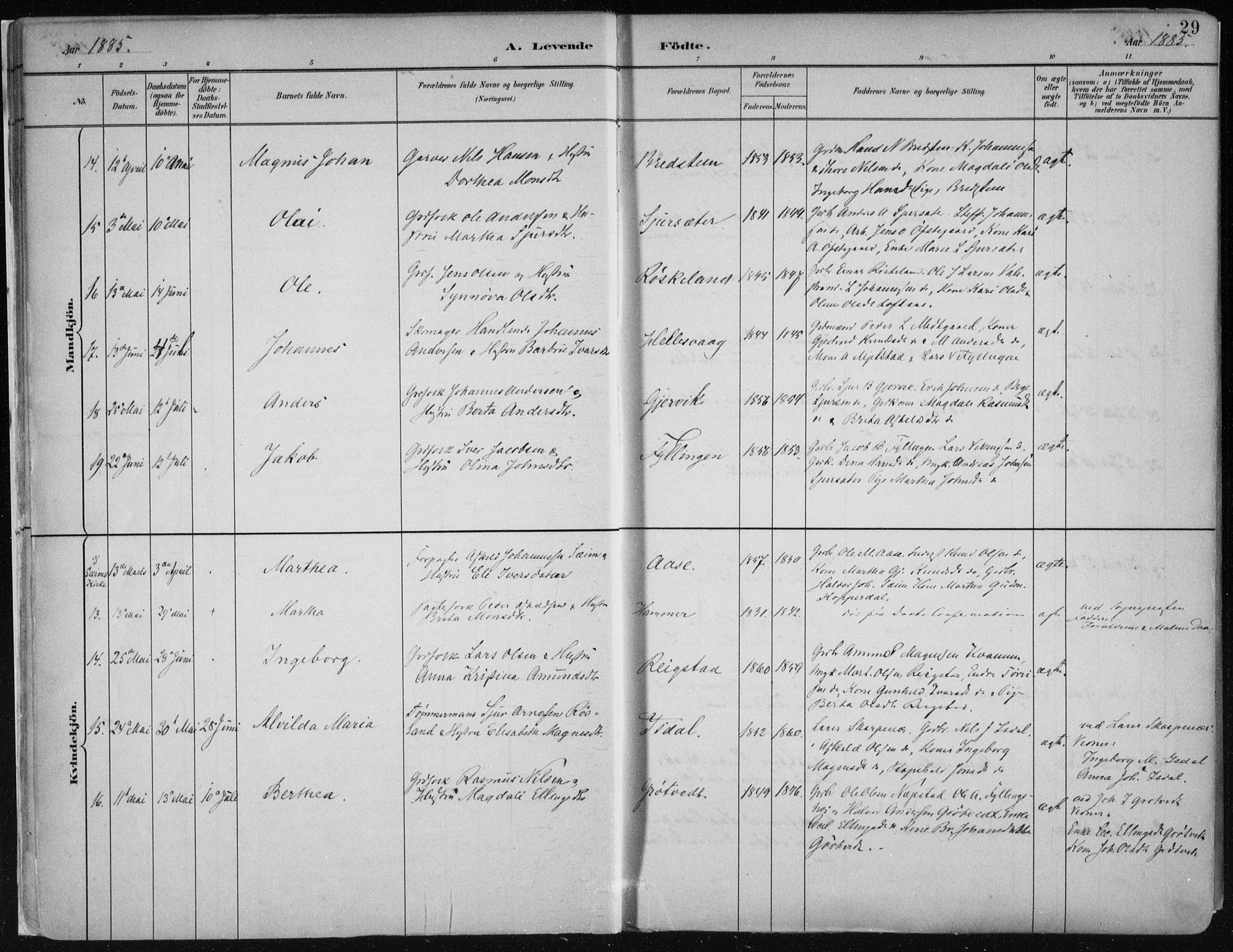 Hamre sokneprestembete, AV/SAB-A-75501/H/Ha/Haa/Haab/L0001: Parish register (official) no. B  1, 1882-1905, p. 29