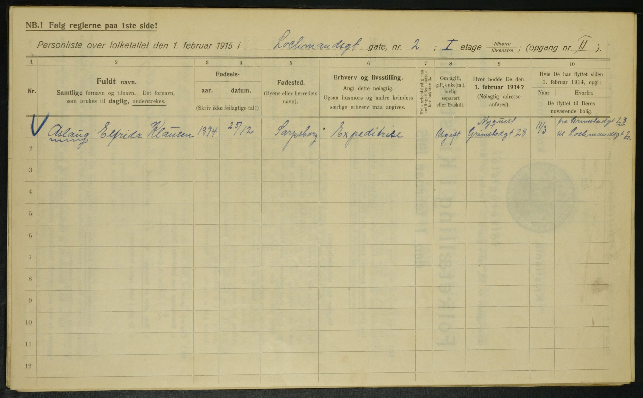 OBA, Municipal Census 1915 for Kristiania, 1915, p. 81515