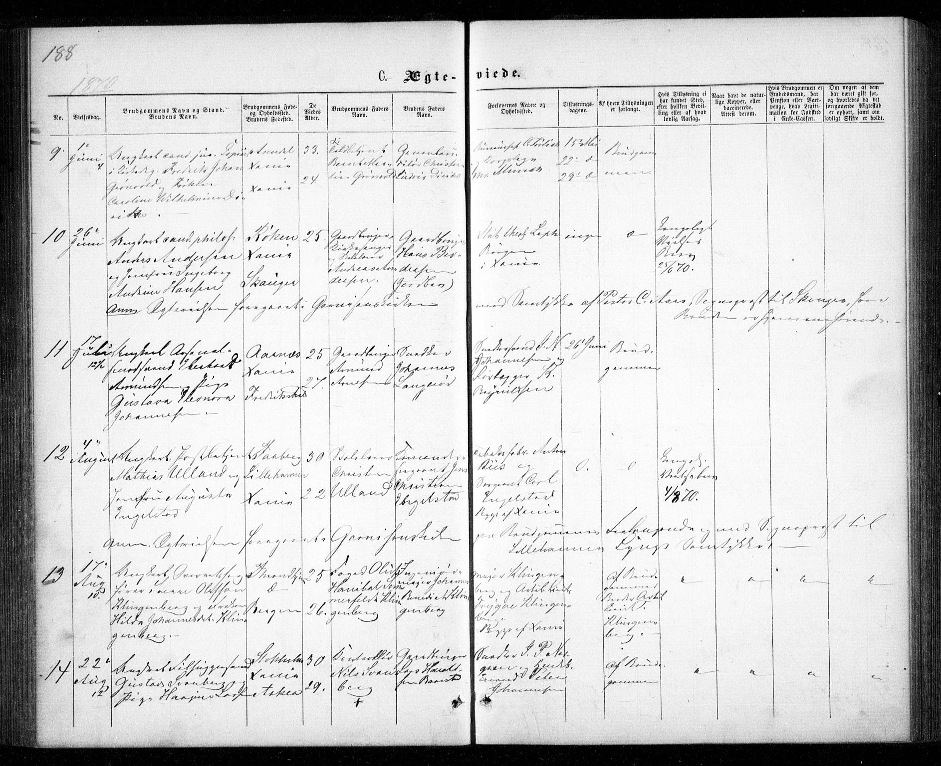 Garnisonsmenigheten Kirkebøker, AV/SAO-A-10846/G/Ga/L0006: Parish register (copy) no. 6, 1860-1880, p. 188