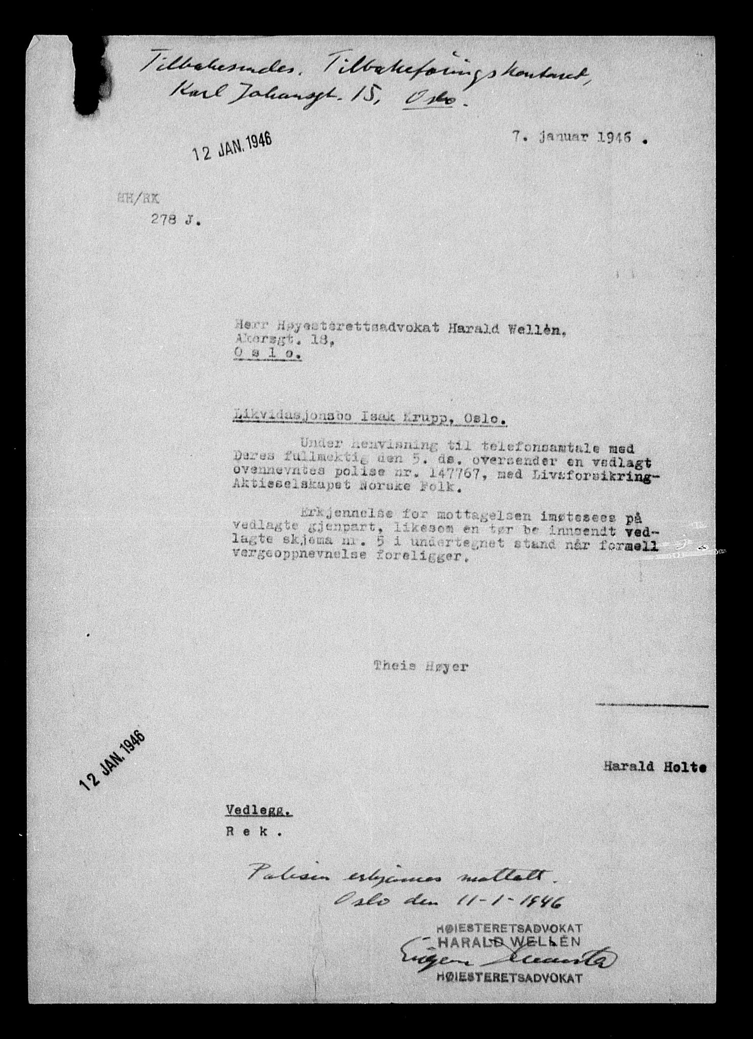 Justisdepartementet, Tilbakeføringskontoret for inndratte formuer, AV/RA-S-1564/H/Hc/Hcc/L0953: --, 1945-1947, p. 618