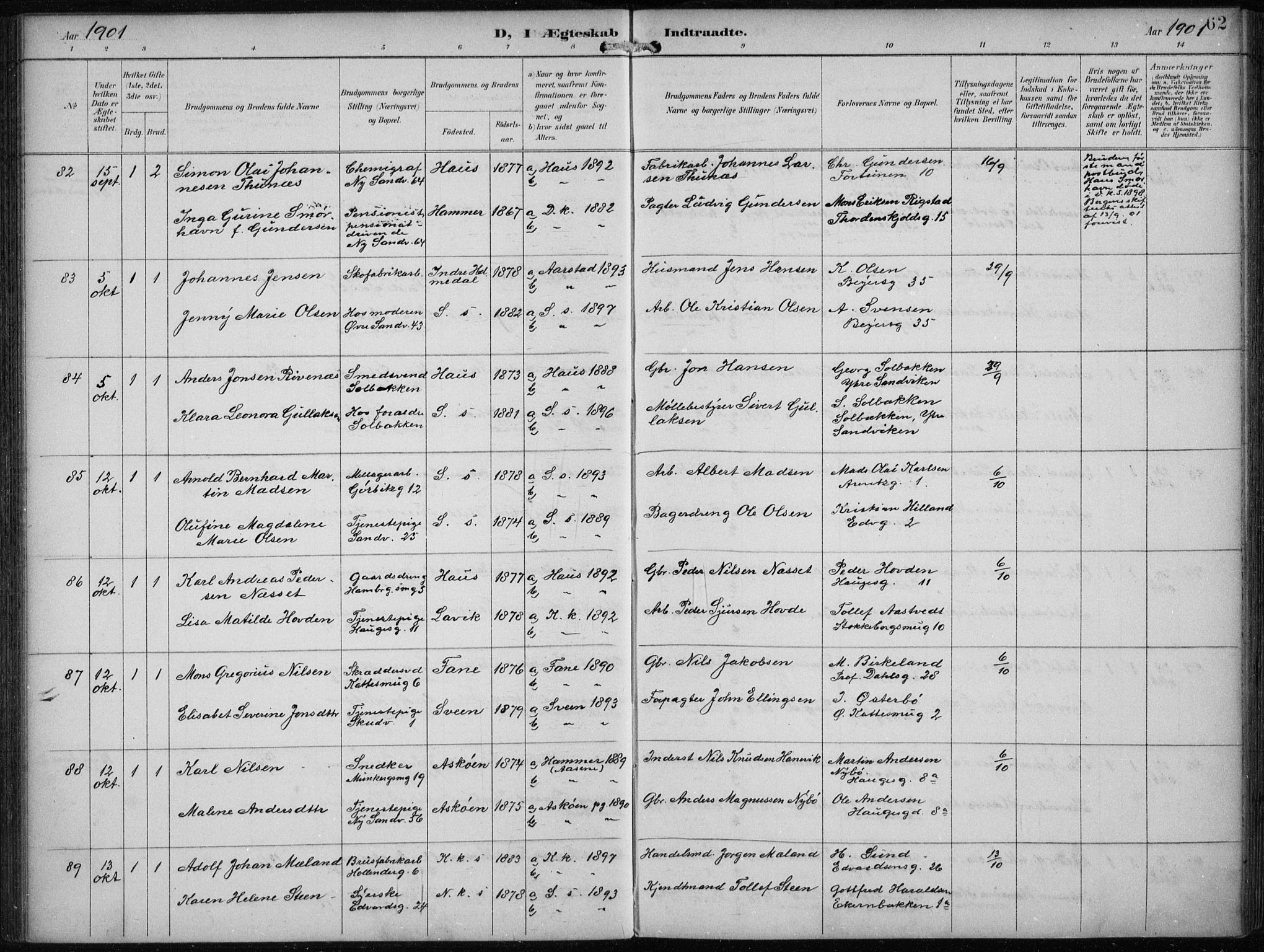 Sandviken Sokneprestembete, AV/SAB-A-77601/H/Ha/L0014: Parish register (official) no. D 1, 1896-1911, p. 62