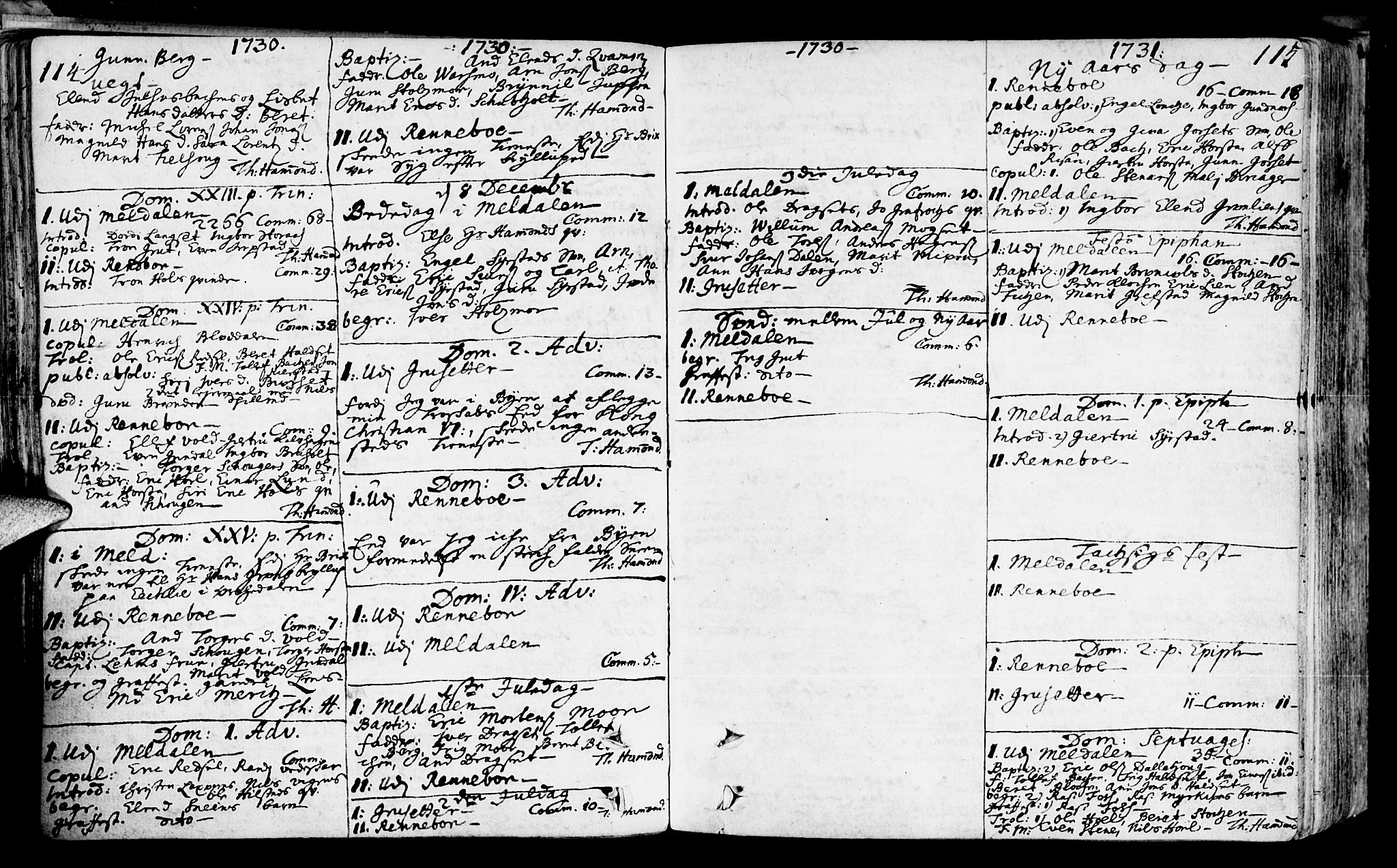 Ministerialprotokoller, klokkerbøker og fødselsregistre - Sør-Trøndelag, SAT/A-1456/672/L0850: Parish register (official) no. 672A03, 1725-1751, p. 114-115