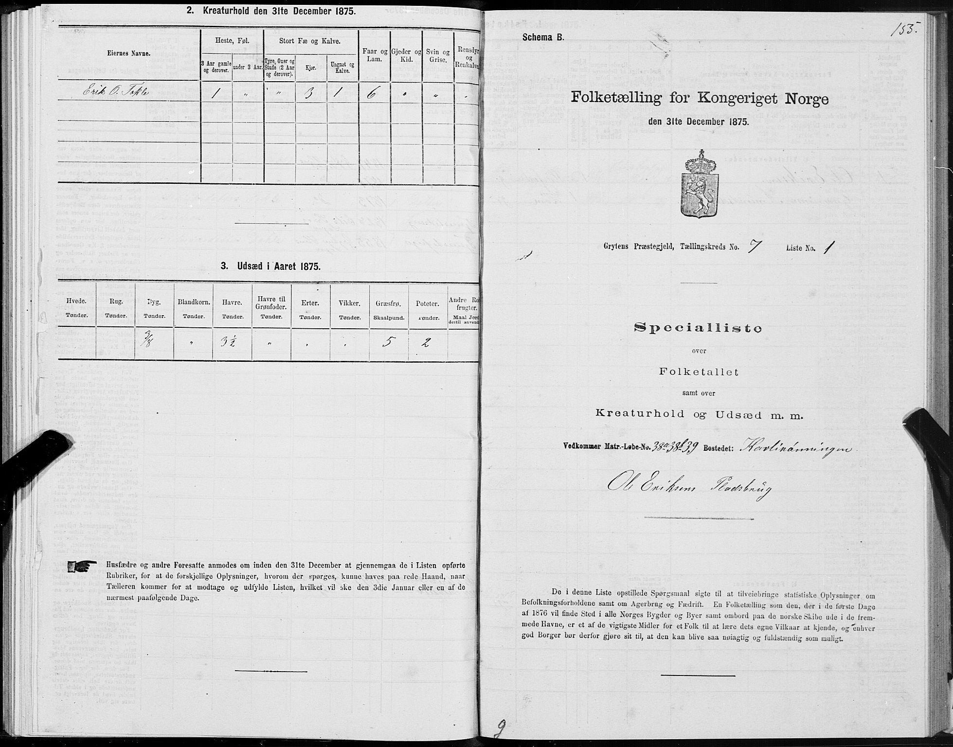 SAT, 1875 census for 1539P Grytten, 1875, p. 3155