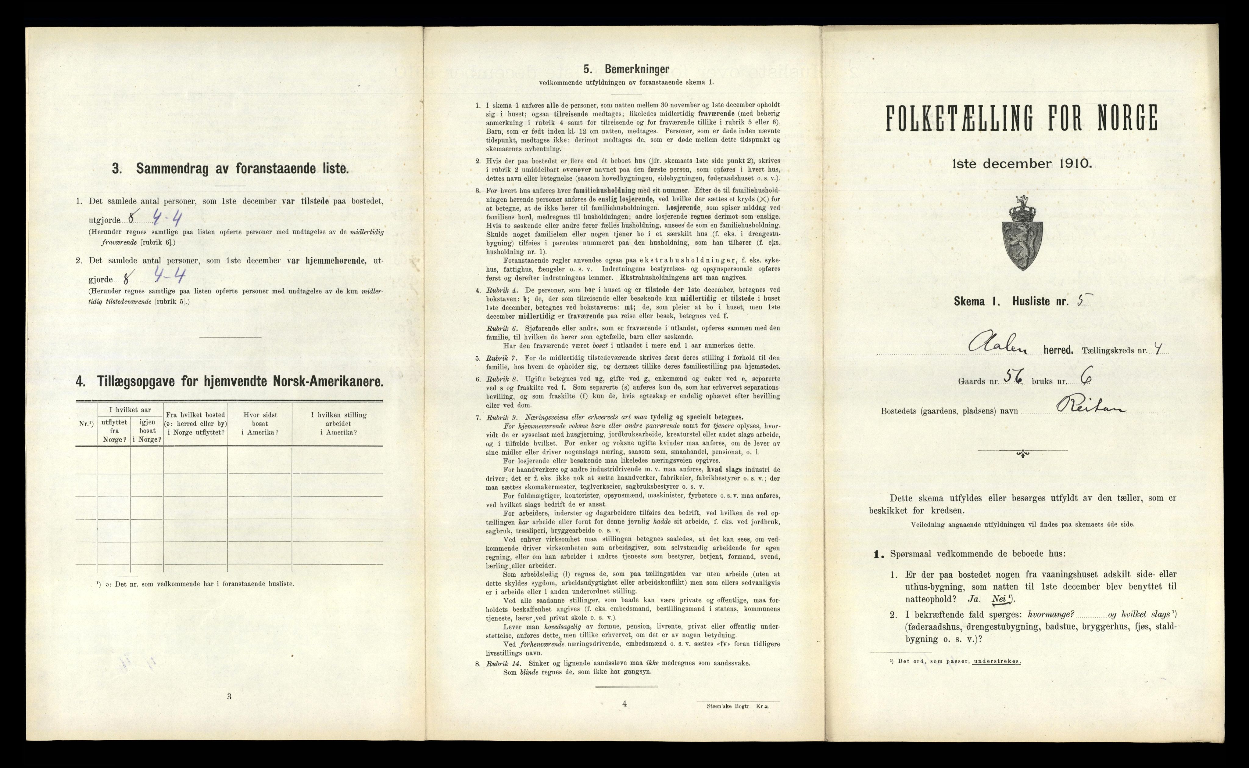 RA, 1910 census for Ålen, 1910, p. 321