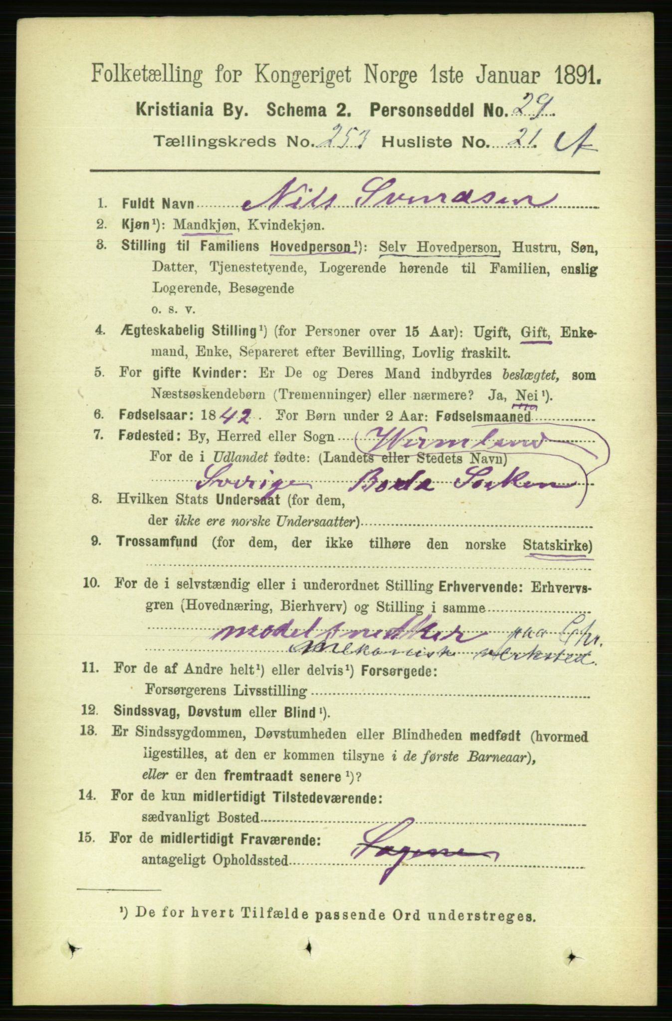 RA, 1891 census for 0301 Kristiania, 1891, p. 154320