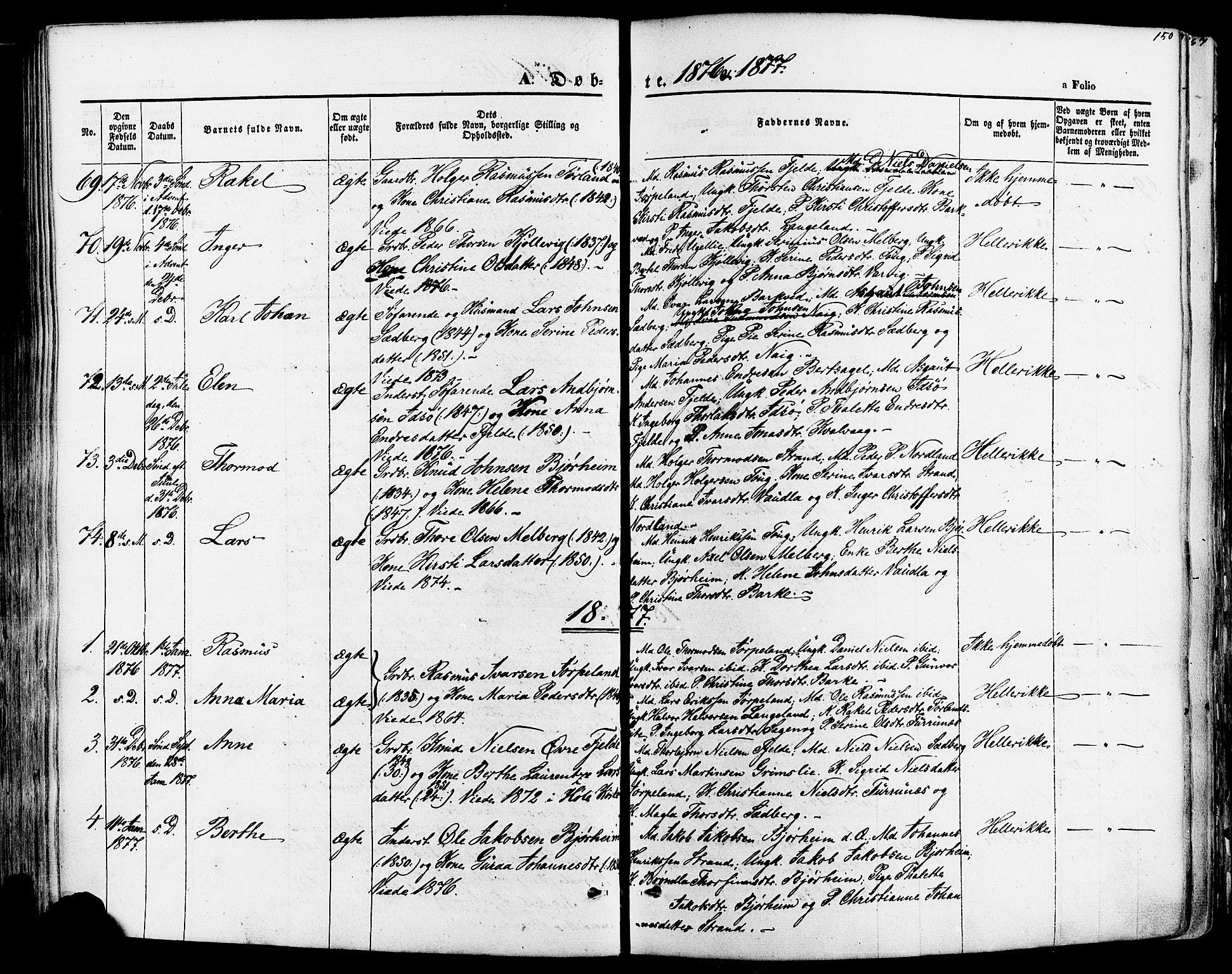 Strand sokneprestkontor, SAST/A-101828/H/Ha/Haa/L0007: Parish register (official) no. A 7, 1855-1881, p. 150