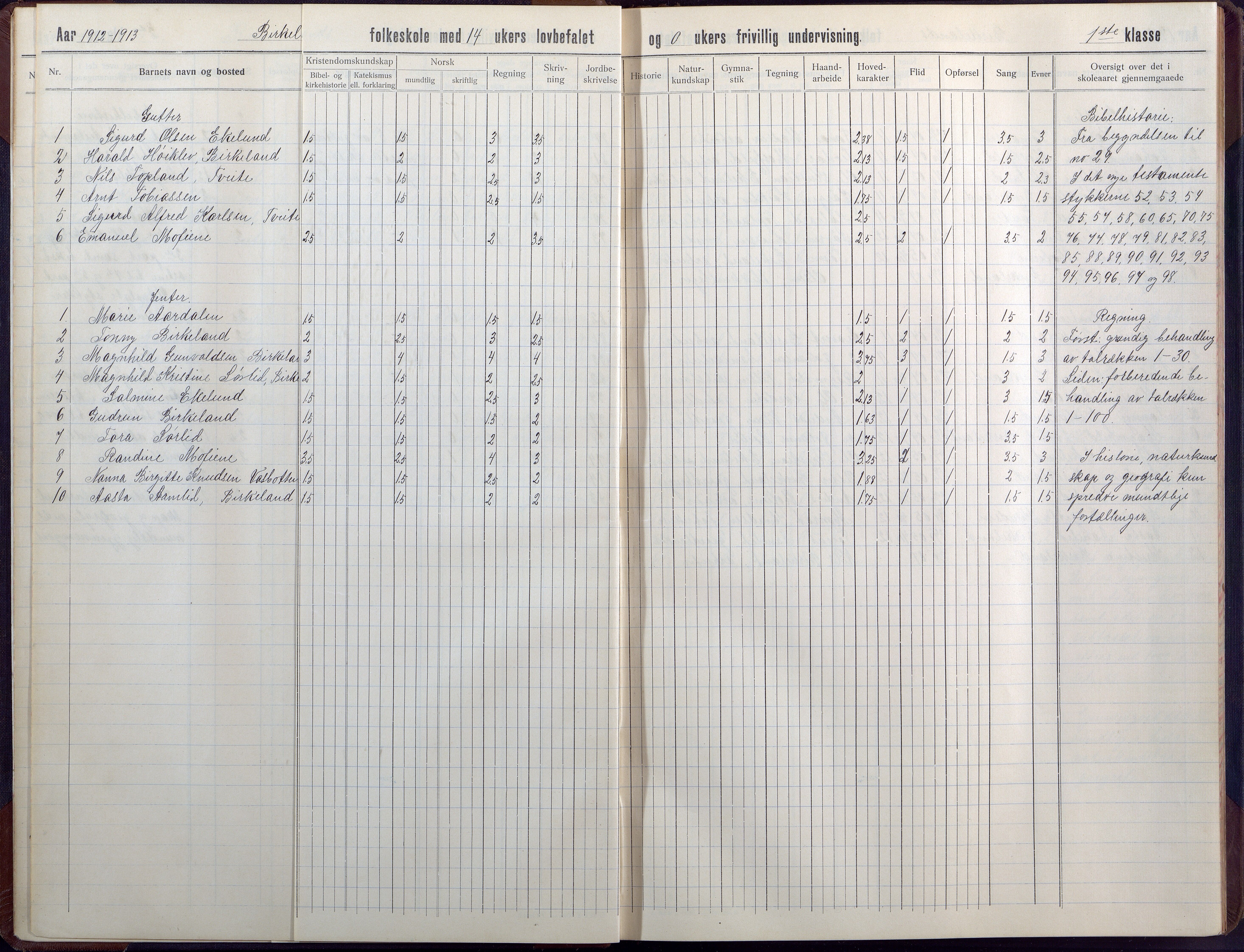 Birkenes kommune, Birkenes krets/Birkeland folkeskole frem til 1991, AAKS/KA0928-550a_91/F02/L0008: Skoleprotokoll, 1911-1930