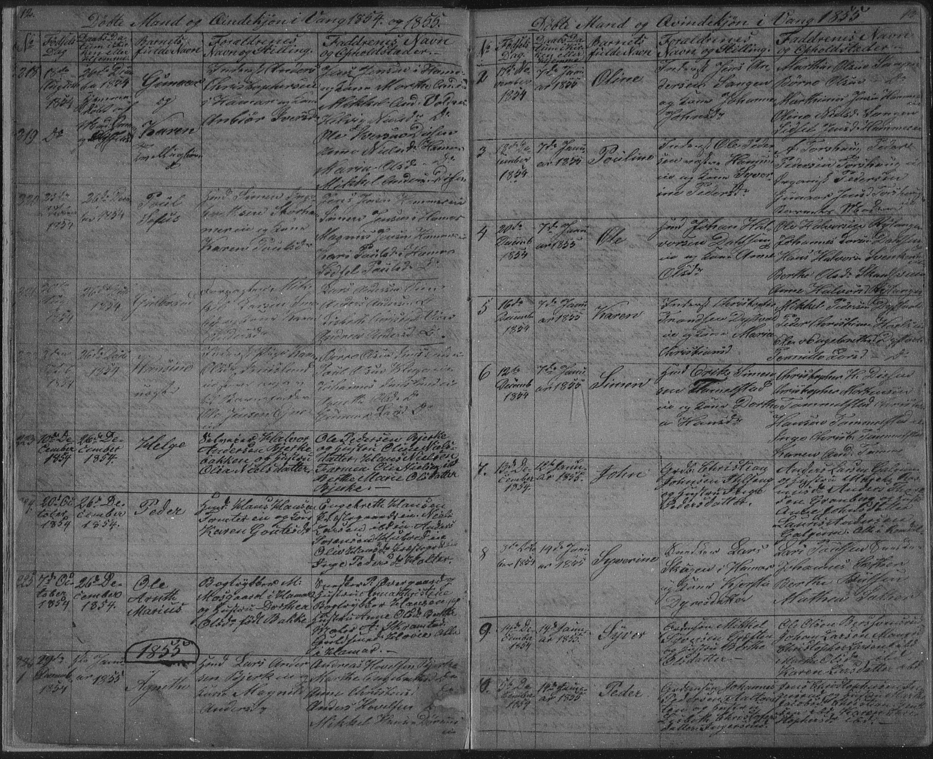 Vang prestekontor, Hedmark, AV/SAH-PREST-008/H/Ha/Hab/L0010A: Parish register (copy) no. 10a, 1854-1896, p. 12-13