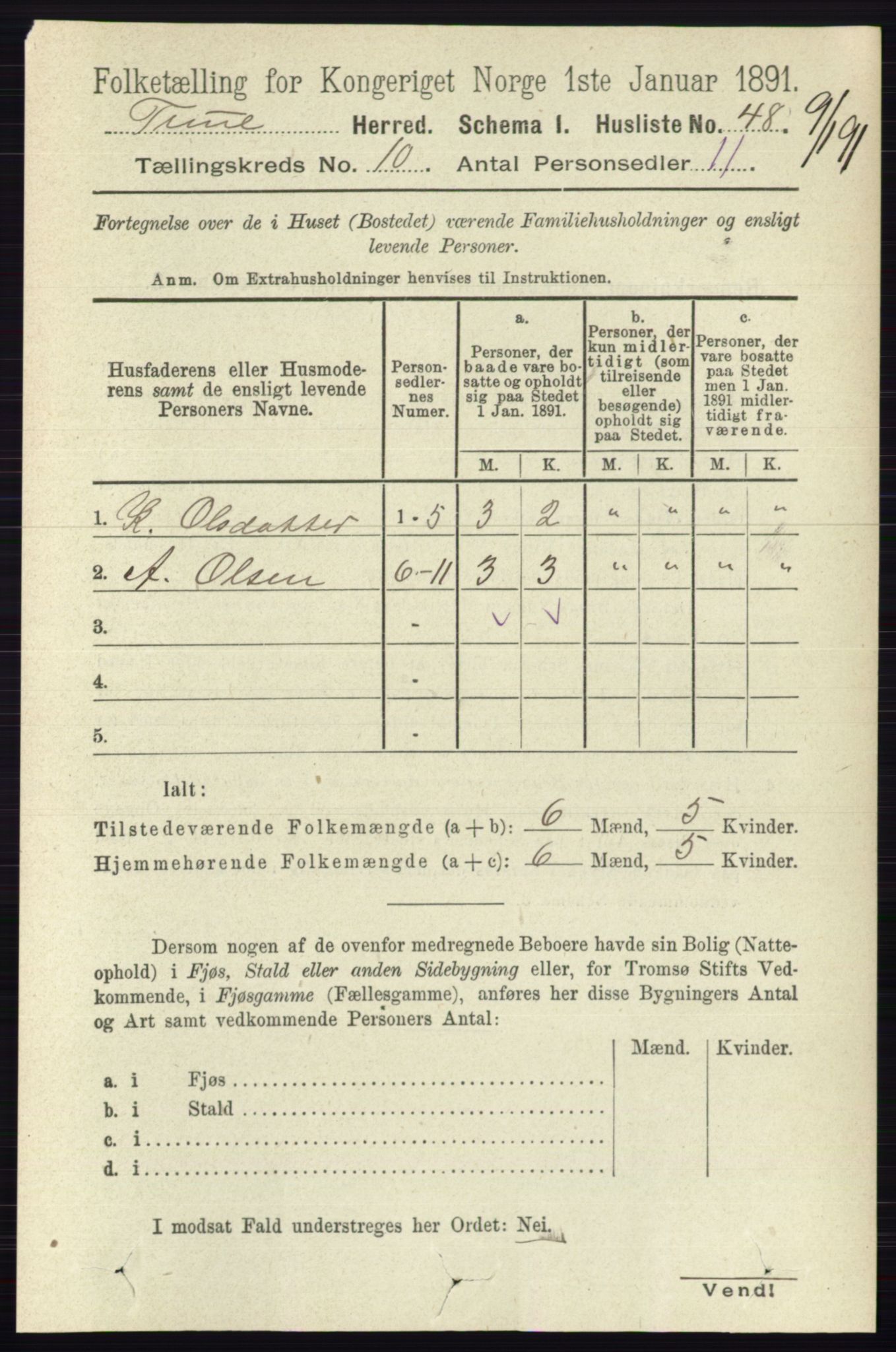 RA, 1891 census for 0130 Tune, 1891, p. 6552