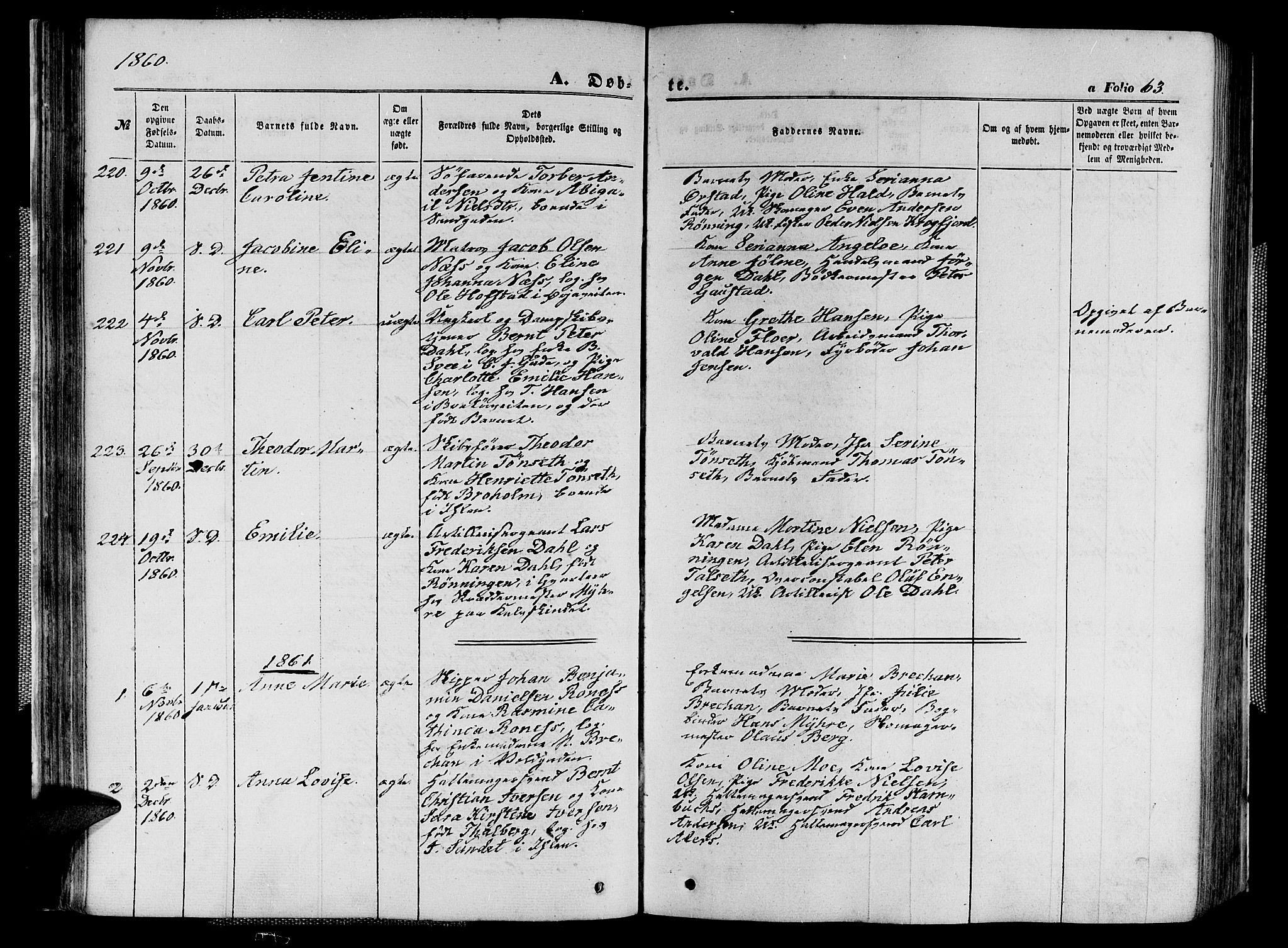 Ministerialprotokoller, klokkerbøker og fødselsregistre - Sør-Trøndelag, SAT/A-1456/602/L0139: Parish register (copy) no. 602C07, 1859-1864, p. 63