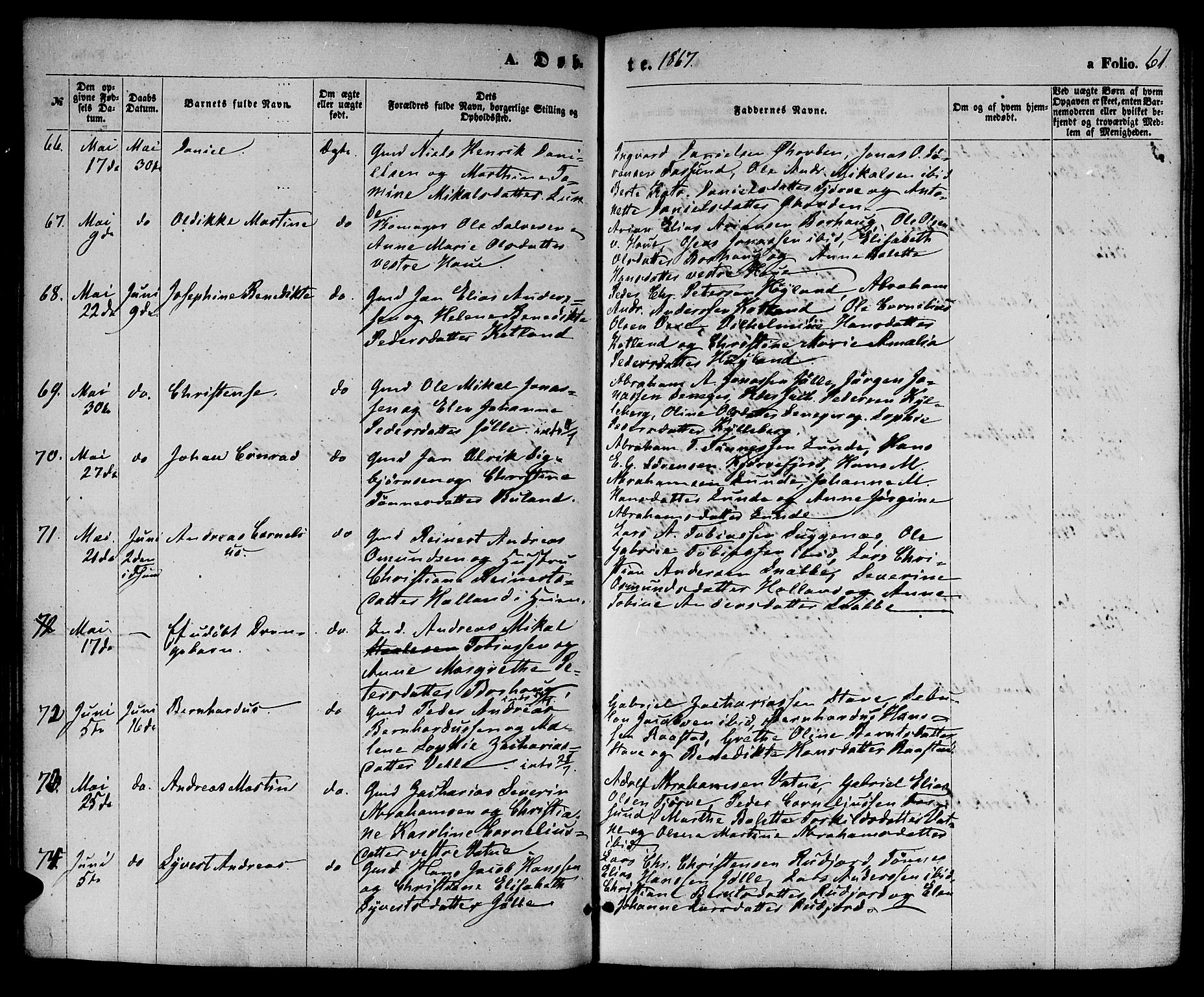 Lista sokneprestkontor, AV/SAK-1111-0027/F/Fb/L0003: Parish register (copy) no. B 3, 1862-1877, p. 61