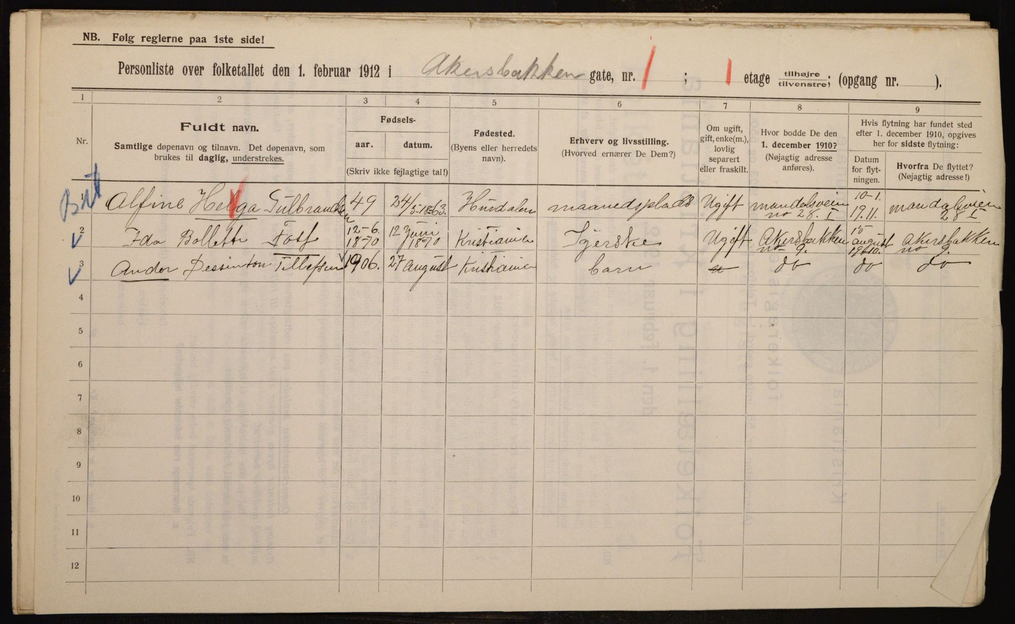 OBA, Municipal Census 1912 for Kristiania, 1912, p. 29