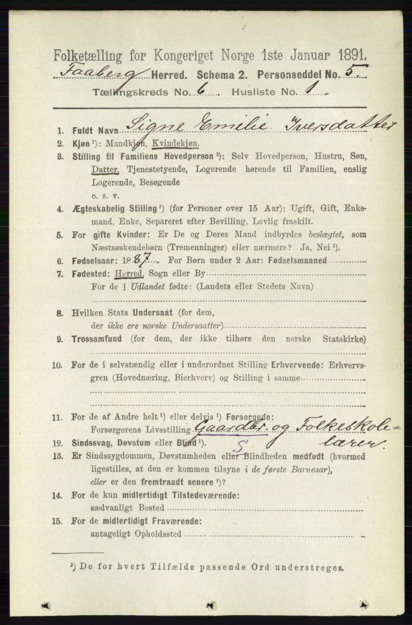 RA, 1891 census for 0524 Fåberg, 1891, p. 2223