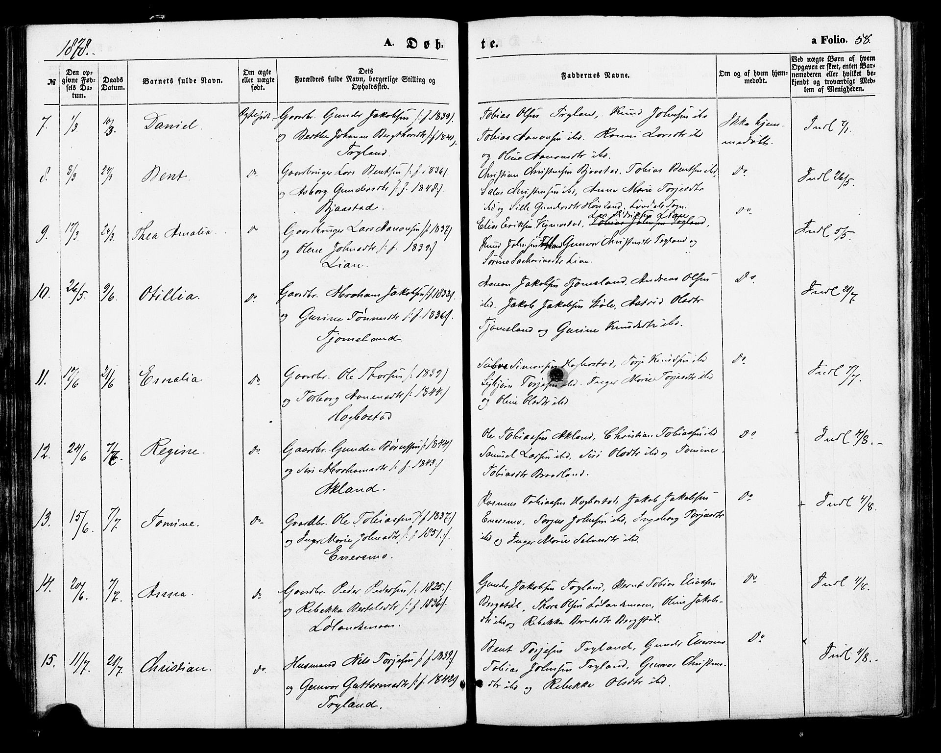 Nord-Audnedal sokneprestkontor, SAK/1111-0032/F/Fa/Fab/L0002: Parish register (official) no. A 2, 1859-1882, p. 58