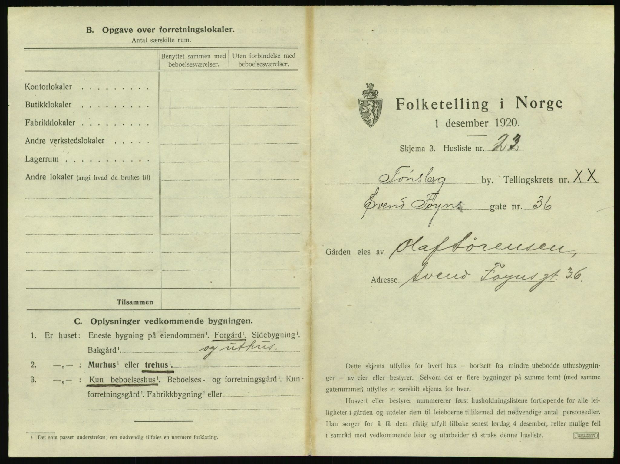 SAKO, 1920 census for Tønsberg, 1920, p. 2093