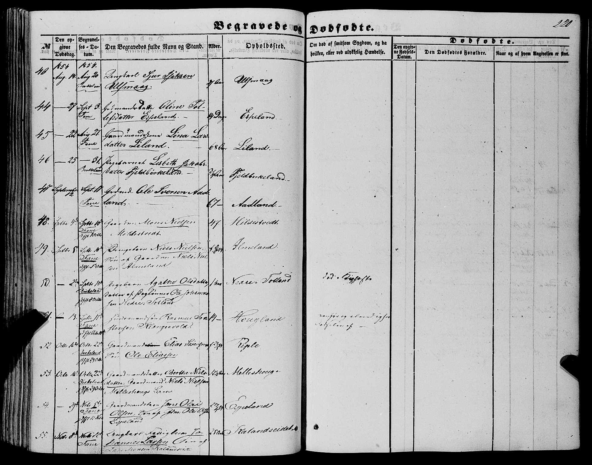 Fana Sokneprestembete, AV/SAB-A-75101/H/Haa/Haaa/L0011: Parish register (official) no. A 11, 1851-1862, p. 220