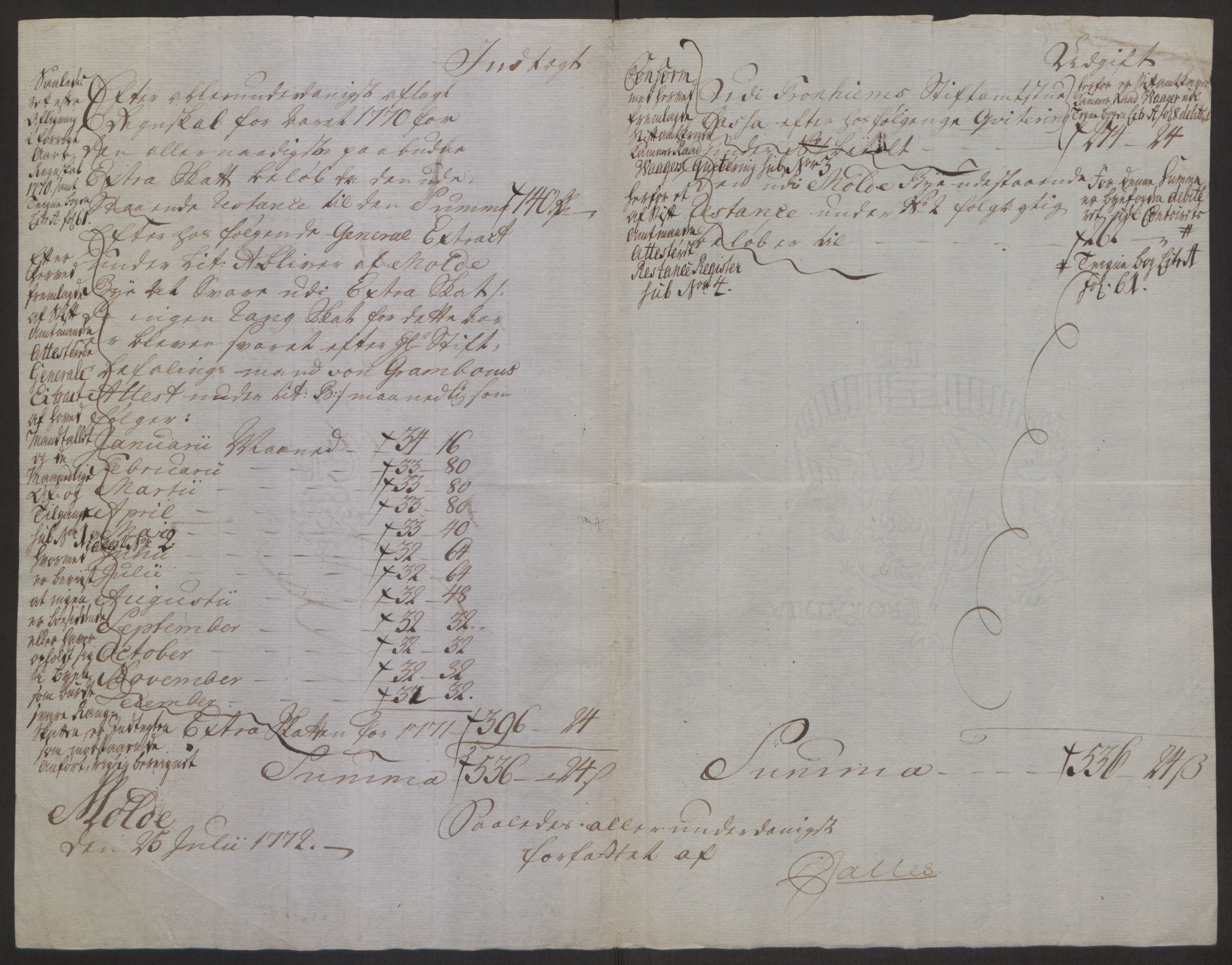 Rentekammeret inntil 1814, Reviderte regnskaper, Byregnskaper, AV/RA-EA-4066/R/Rq/L0487/0004: [Q1] Kontribusjonsregnskap / Ekstraskatt, 1762-1772, p. 198