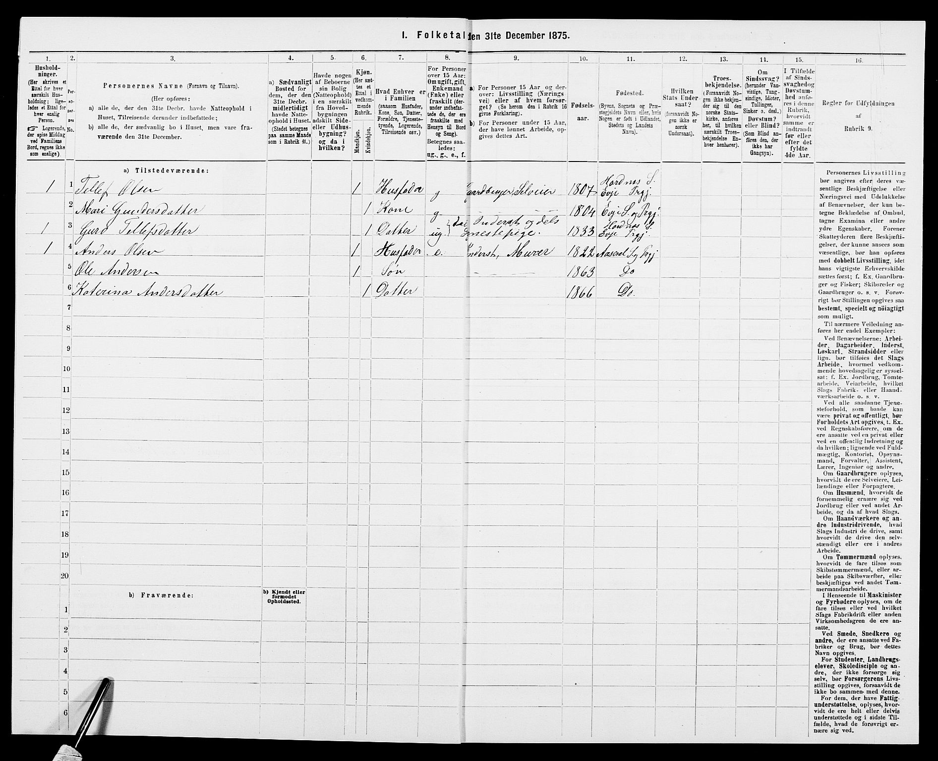 SAK, 1875 census for 0934P Evje, 1875, p. 510