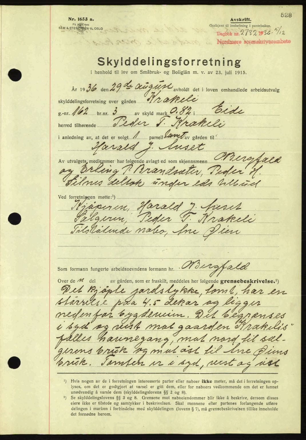 Nordmøre sorenskriveri, AV/SAT-A-4132/1/2/2Ca: Mortgage book no. A80, 1936-1937, Diary no: : 2732/1936