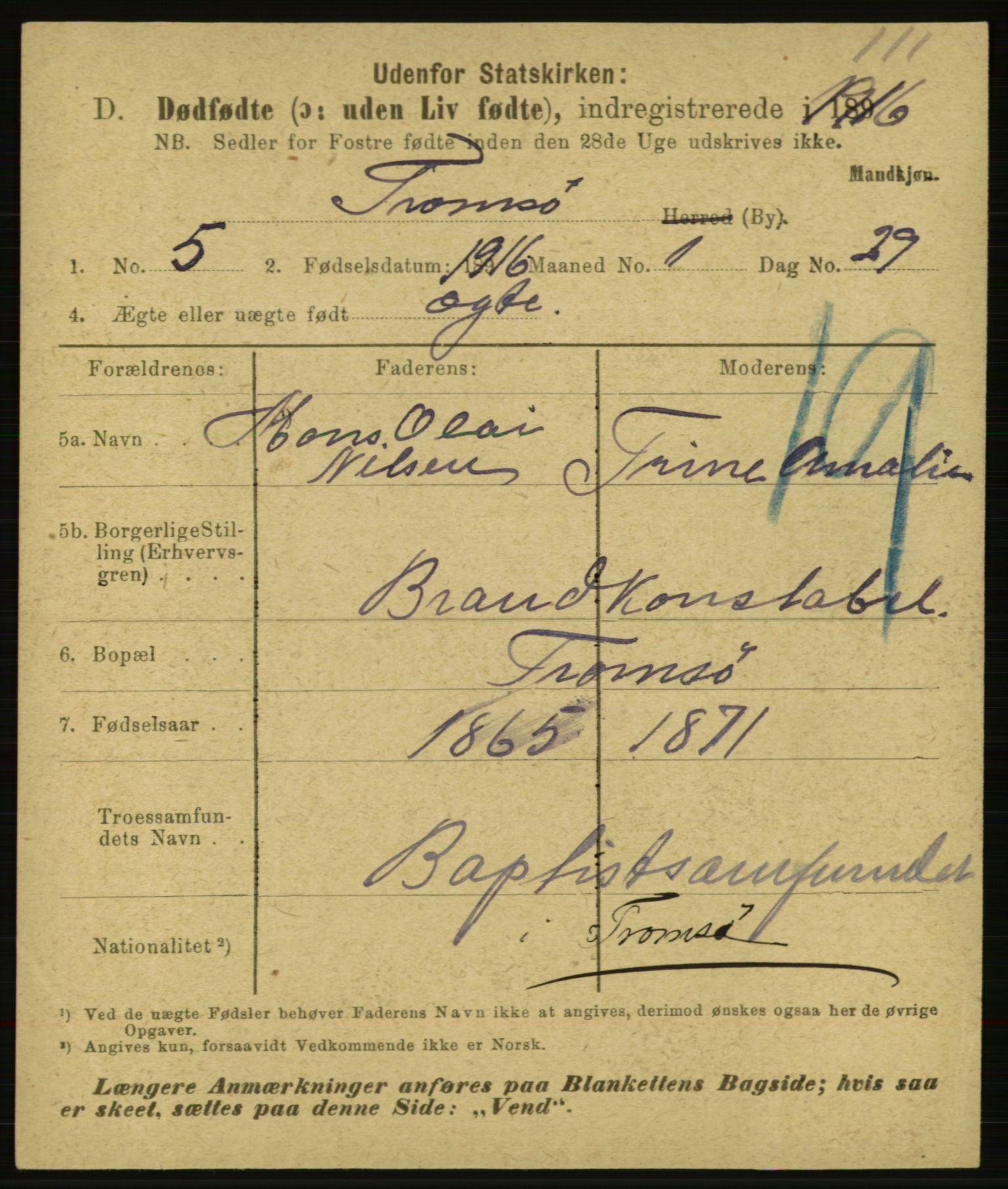 Statistisk sentralbyrå, Sosiodemografiske emner, Befolkning, RA/S-2228/E/L0014: Fødte, gifte, døde dissentere., 1916, p. 4687