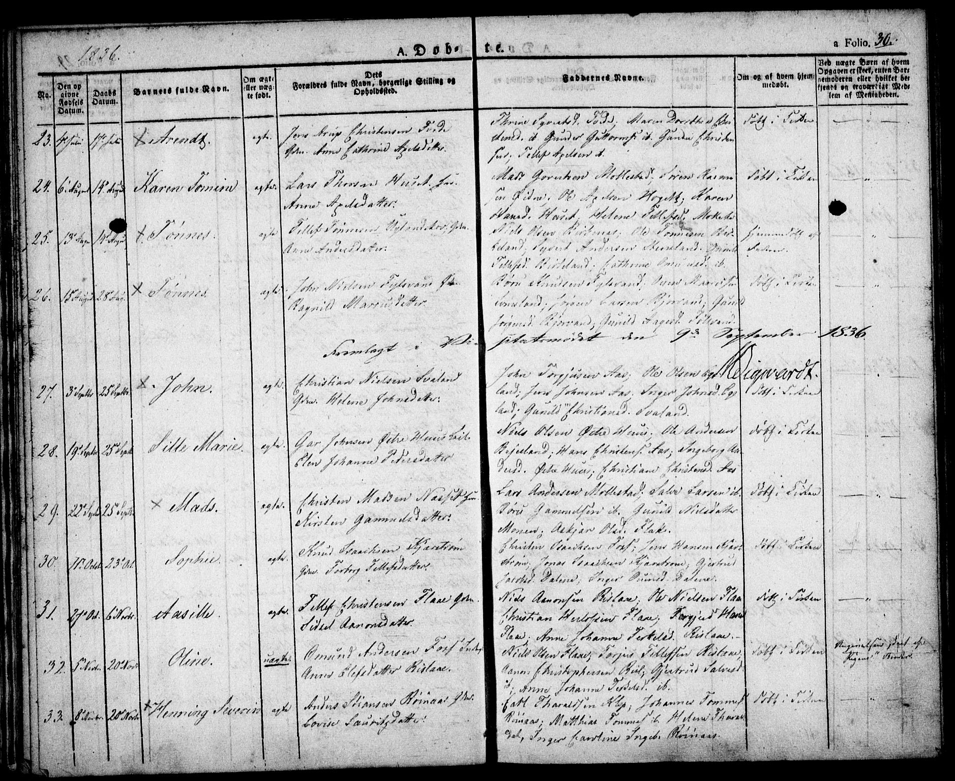 Birkenes sokneprestkontor, SAK/1111-0004/F/Fa/L0001: Parish register (official) no. A 1, 1829-1849, p. 30