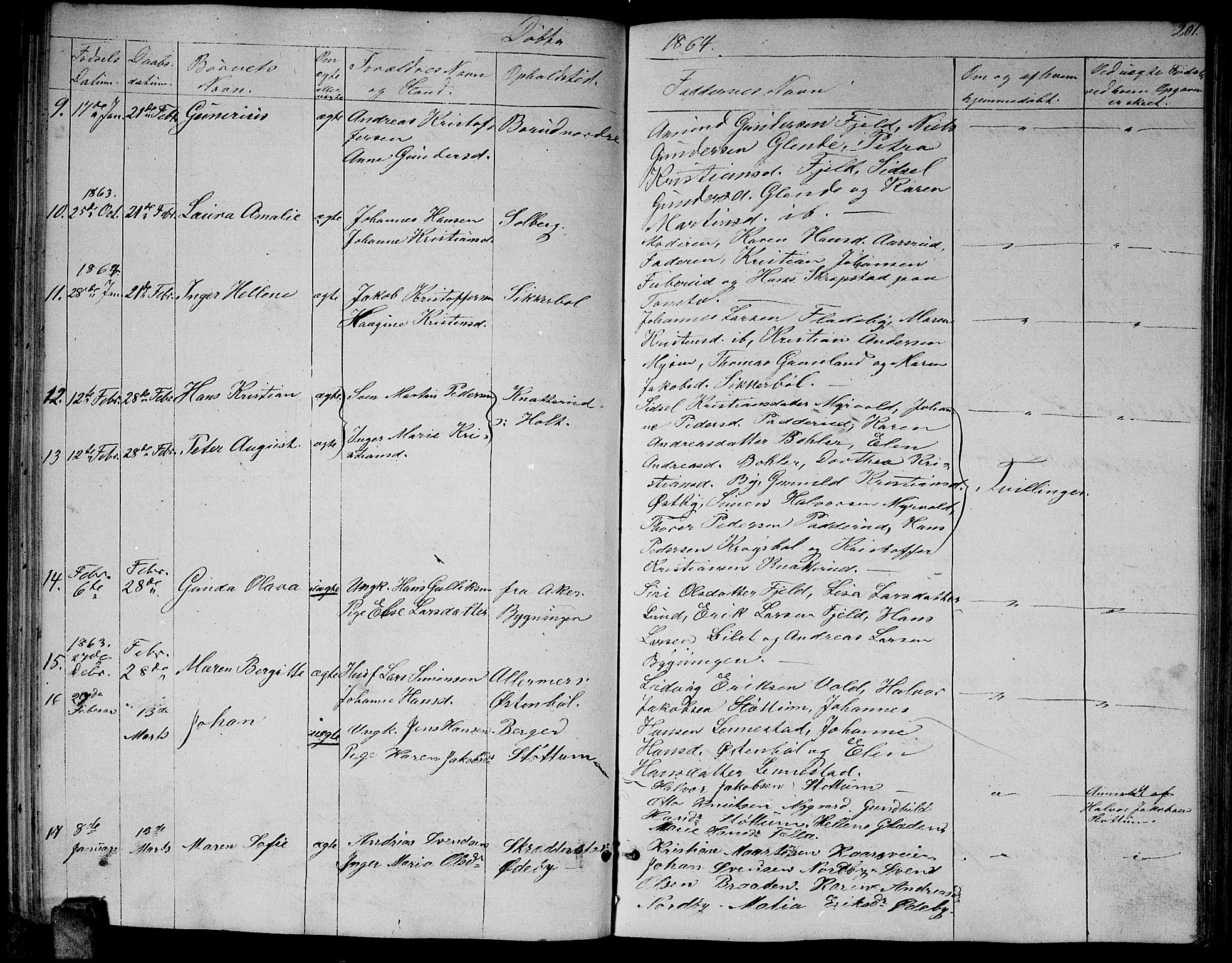 Enebakk prestekontor Kirkebøker, SAO/A-10171c/G/Ga/L0004: Parish register (copy) no. I 4, 1850-1866, p. 201