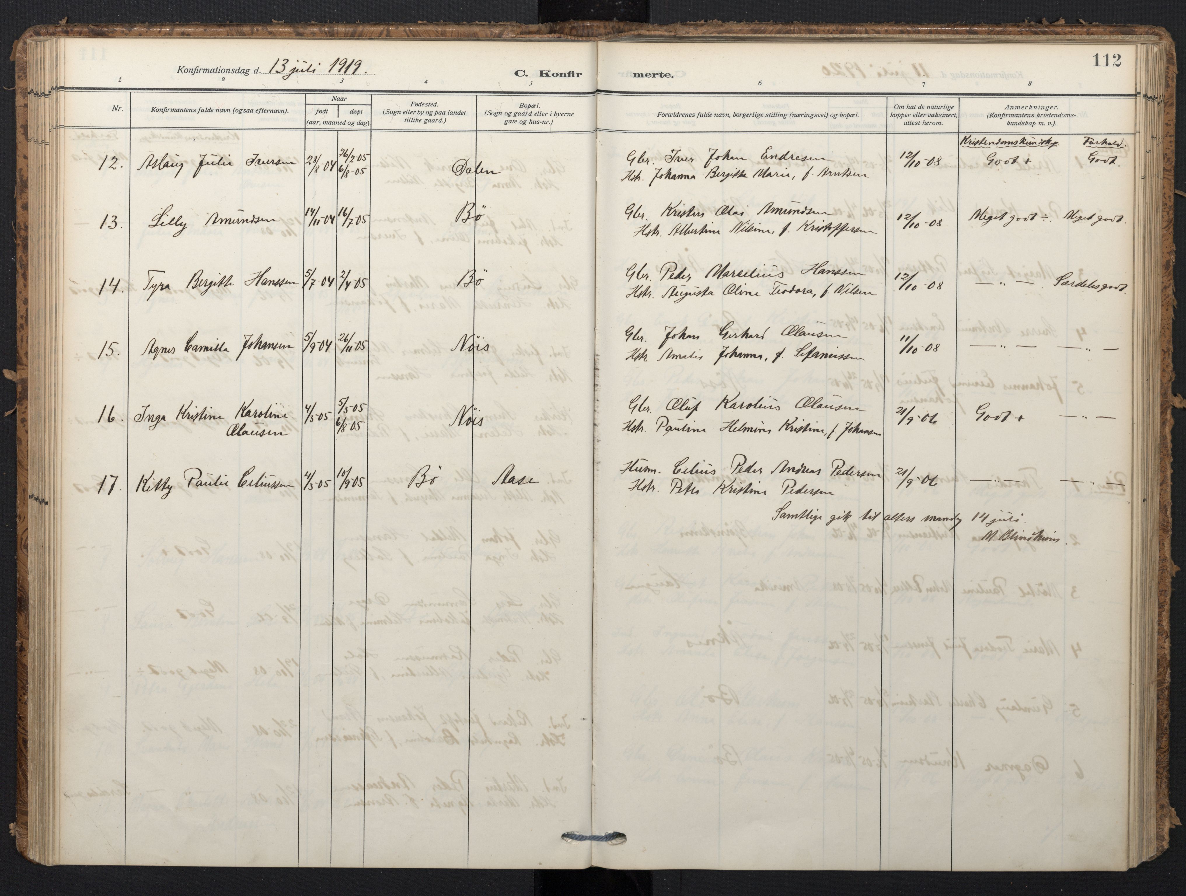 Ministerialprotokoller, klokkerbøker og fødselsregistre - Nordland, AV/SAT-A-1459/898/L1423: Parish register (official) no. 898A03, 1909-1928, p. 112