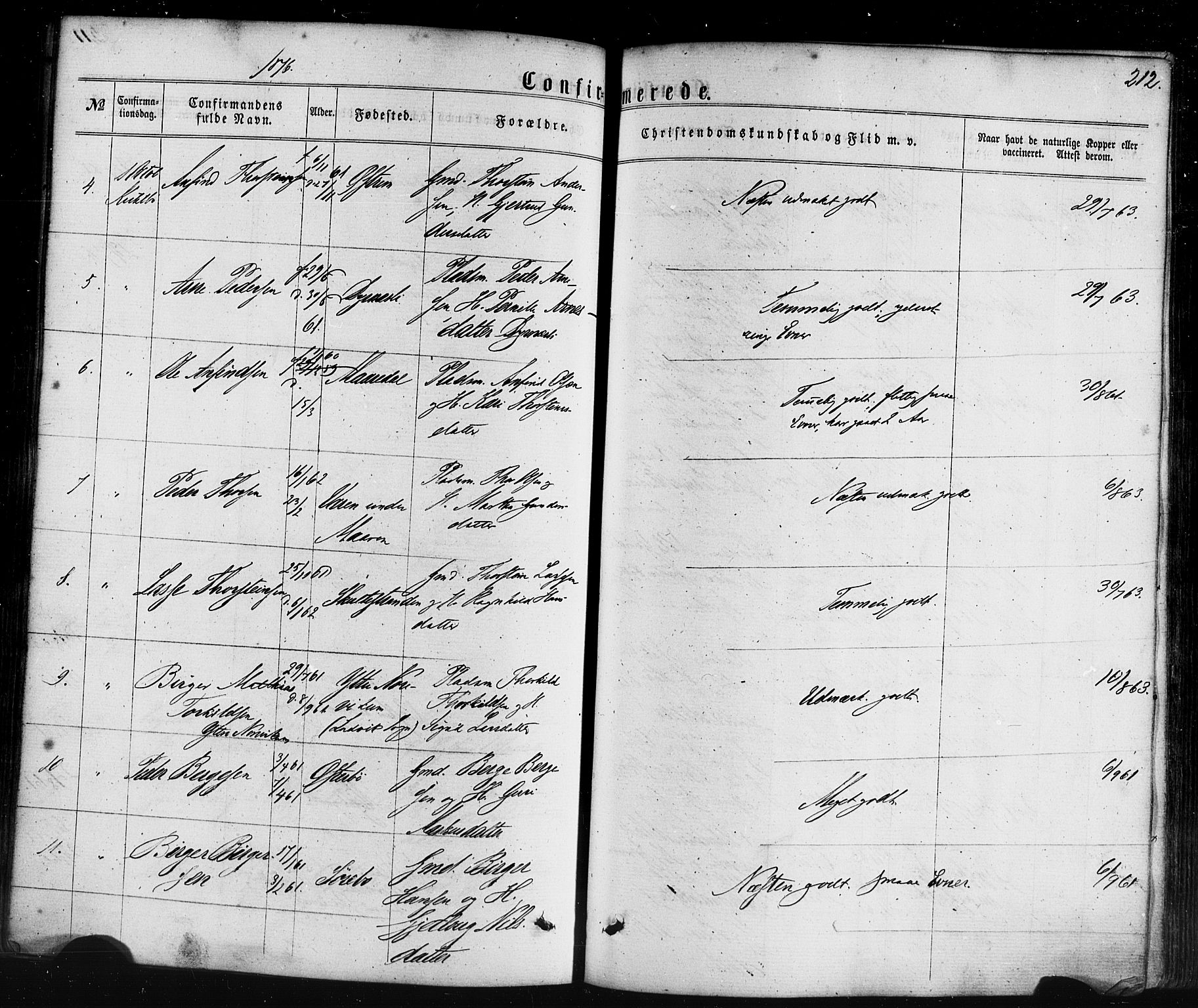 Lavik sokneprestembete, SAB/A-80901: Parish register (official) no. A 4, 1864-1881, p. 212