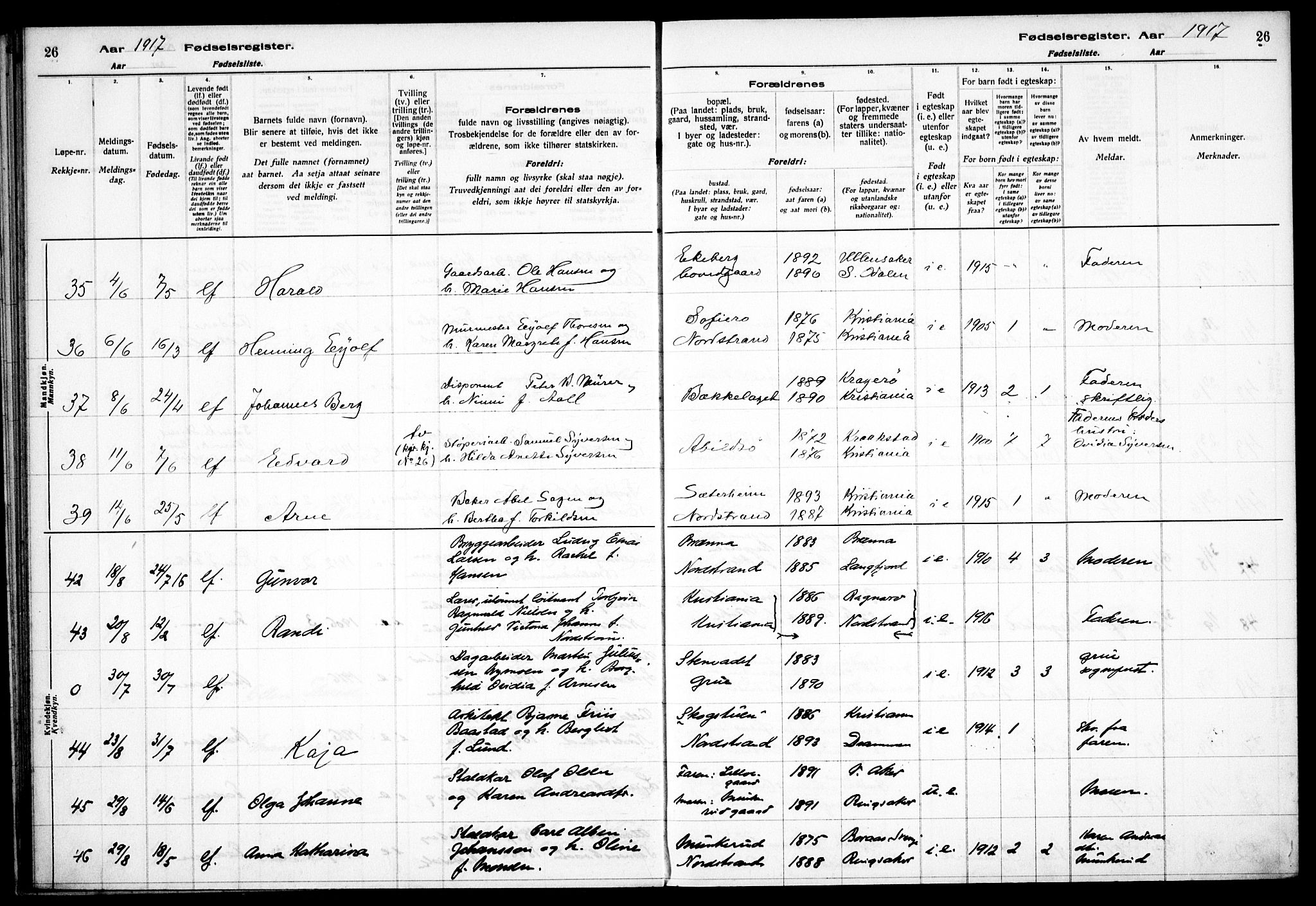 Nordstrand prestekontor Kirkebøker, AV/SAO-A-10362a/J/Ja/L0001: Birth register no. I 1, 1916-1924, p. 26